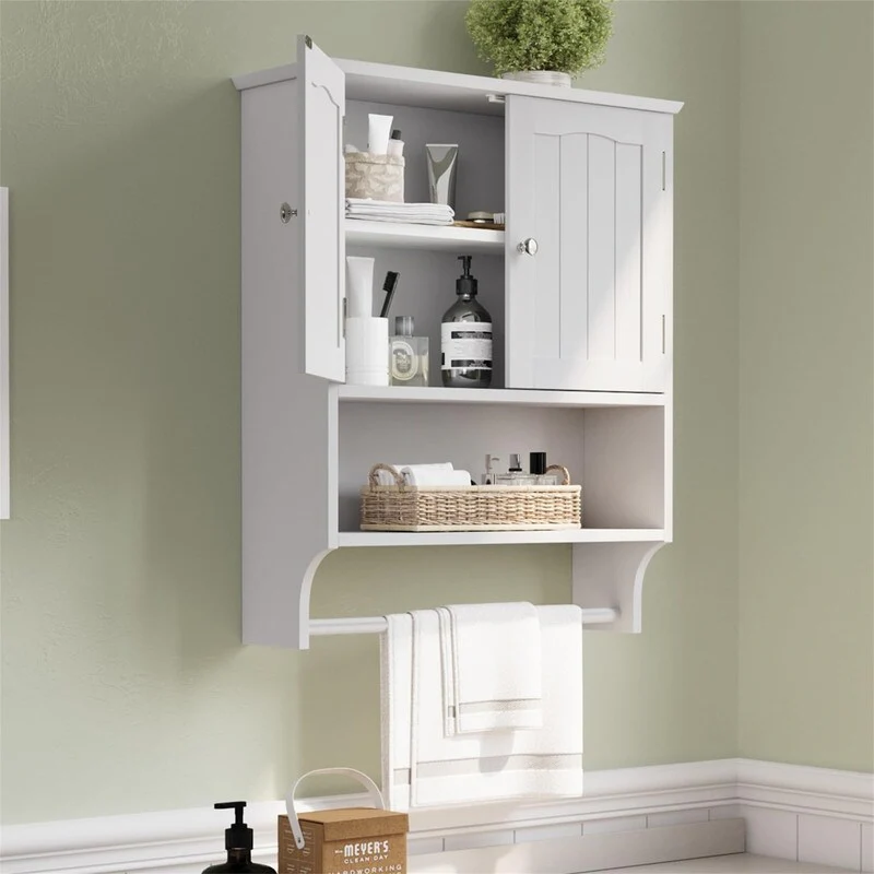 White Bathroom Cabinet Wall Mounted with Towels Bar - 7.5