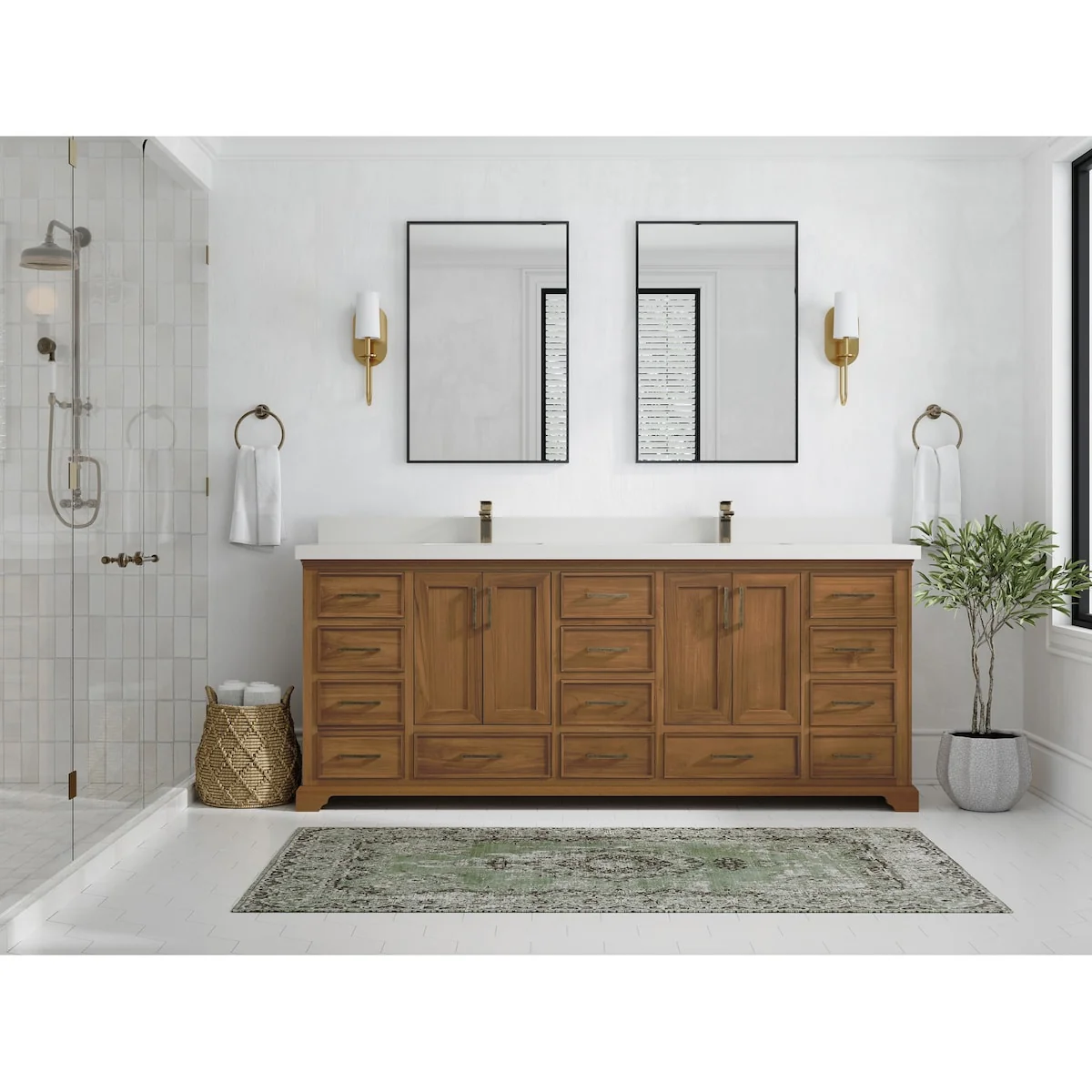 Willow Collections 84 in. W x 22 in. D Charlotte Teak Double Sink Bathroom Solid Teak Vanity with Countertop