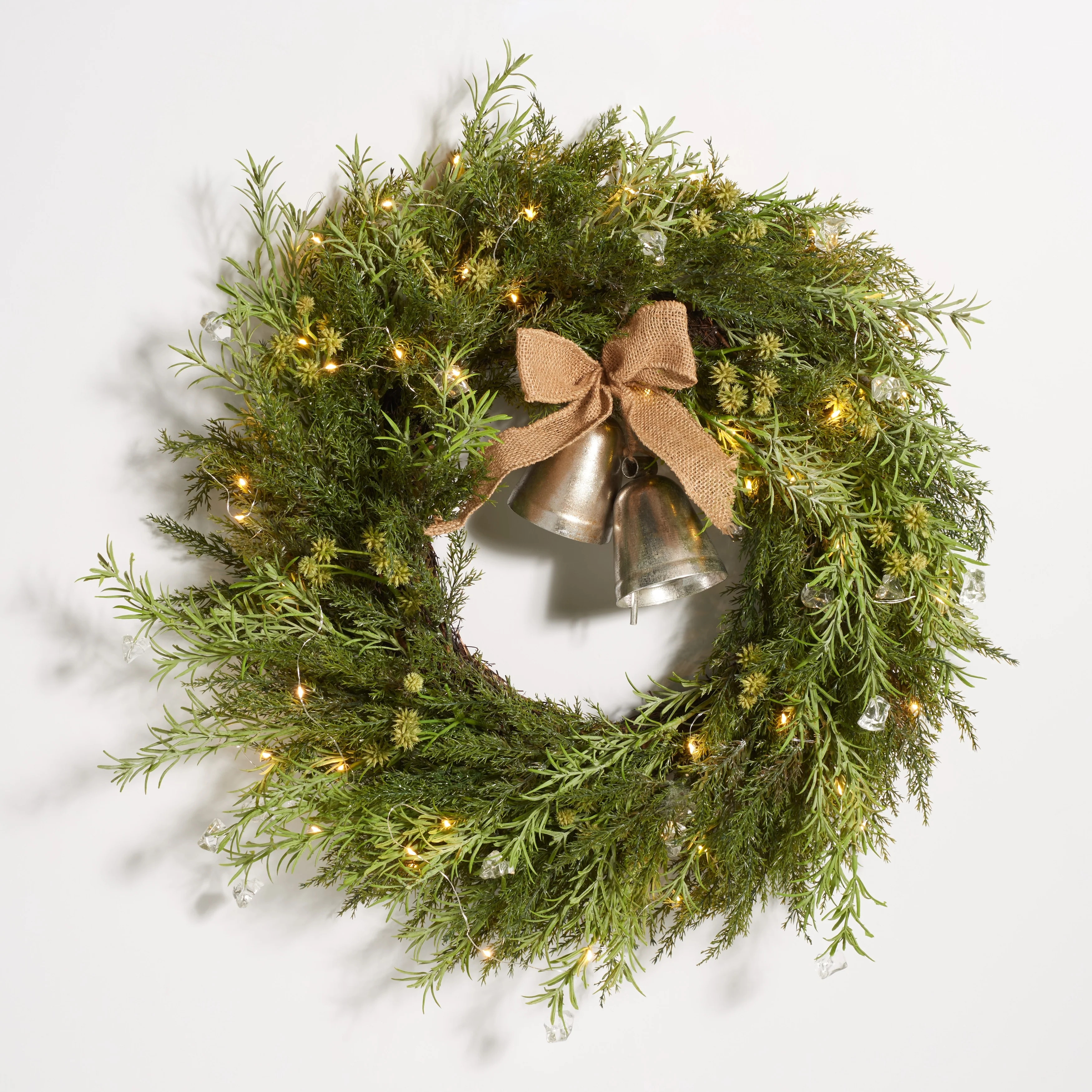 SAFAVIEH Faux 22 Inch Pine Led Wreath W/ Gold Bells - 22
