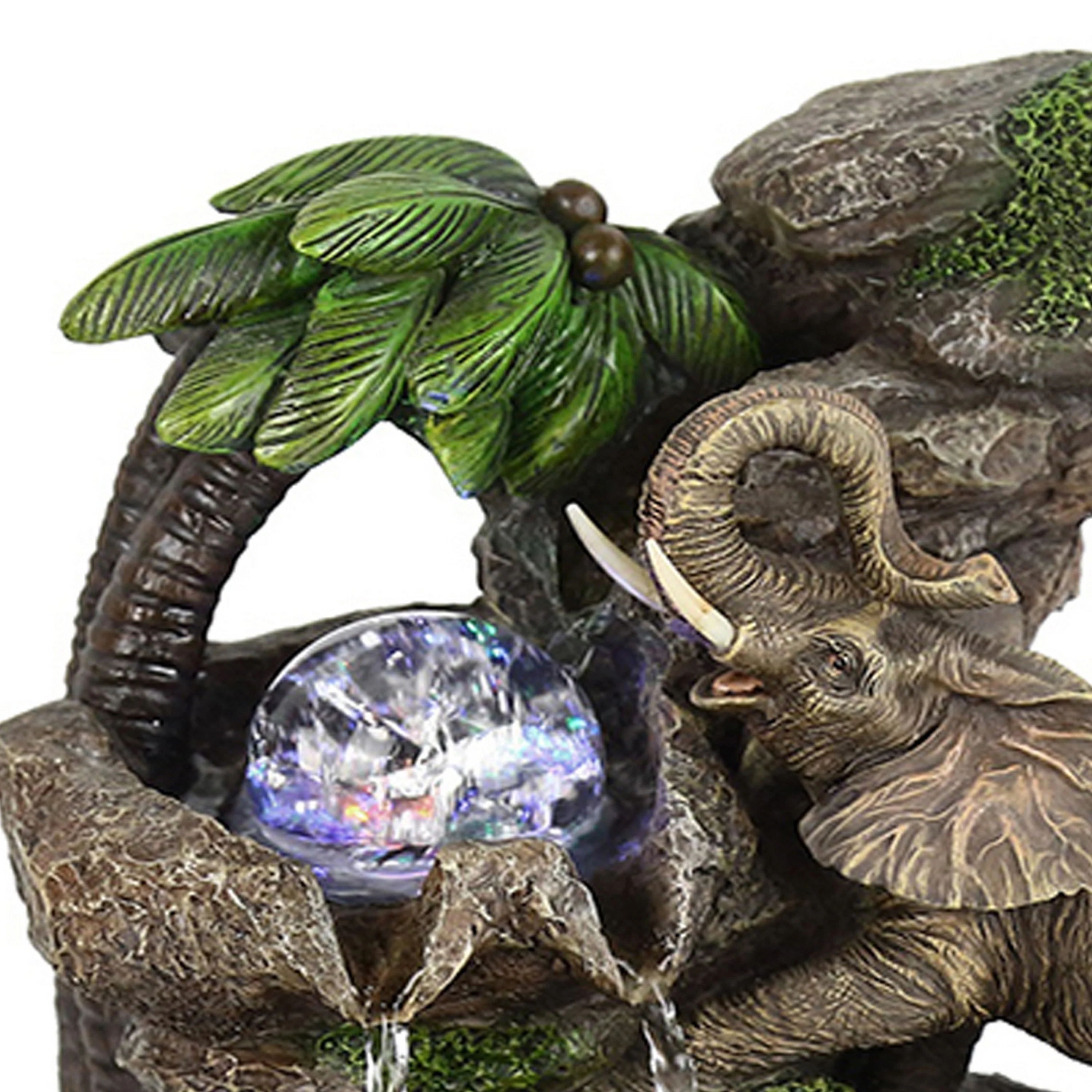 Eci 11 Inch Elephant Tabletop Water Fountain, Crystal LED Light, Multicolor