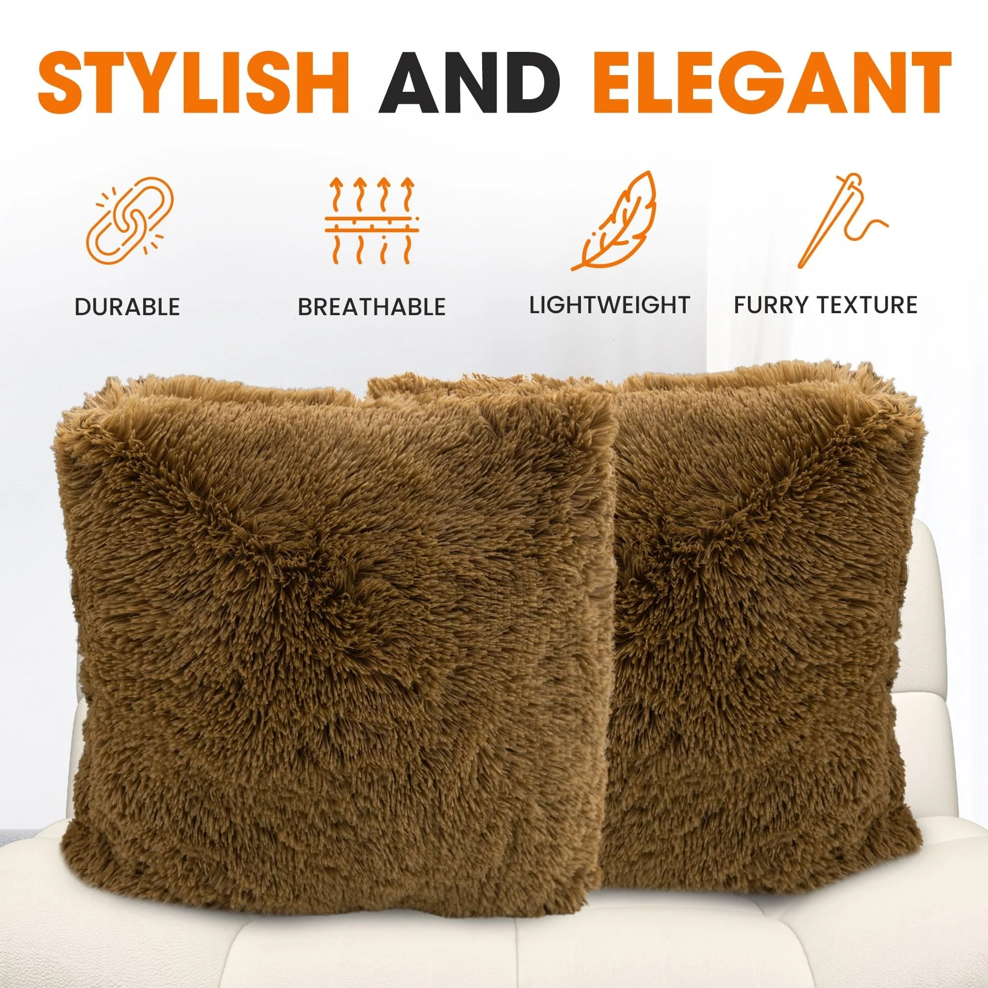 Cheer Collection Shaggy Long Hair Throw Pillows (Set of 2)