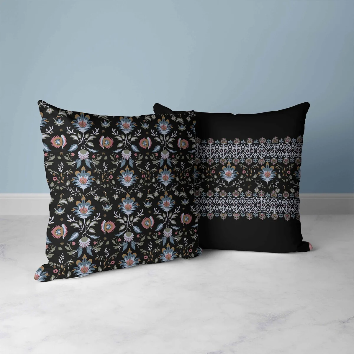 Black And Pink Breezy Botanicals Faux Suede Throw Pillow Zipper