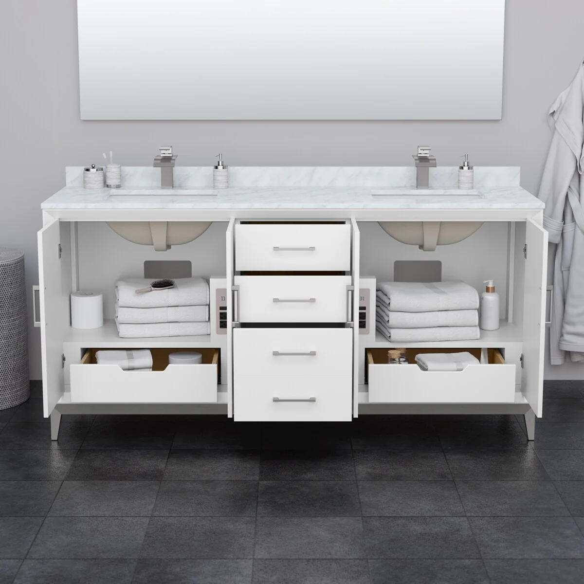 Amici Double Bathroom Vanity Set, Carrara Marble Top