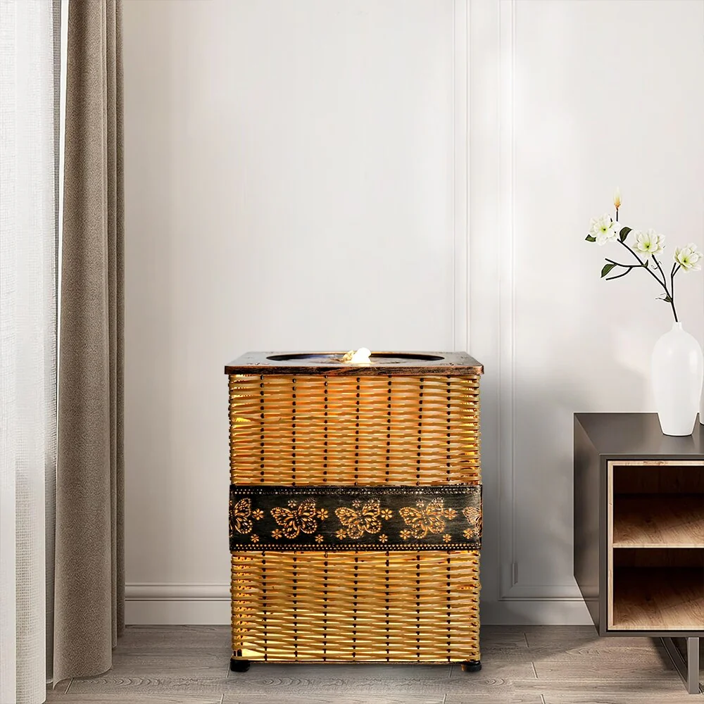 Indoor Rattan Water Fountain with LED Light for Home and Office Decor