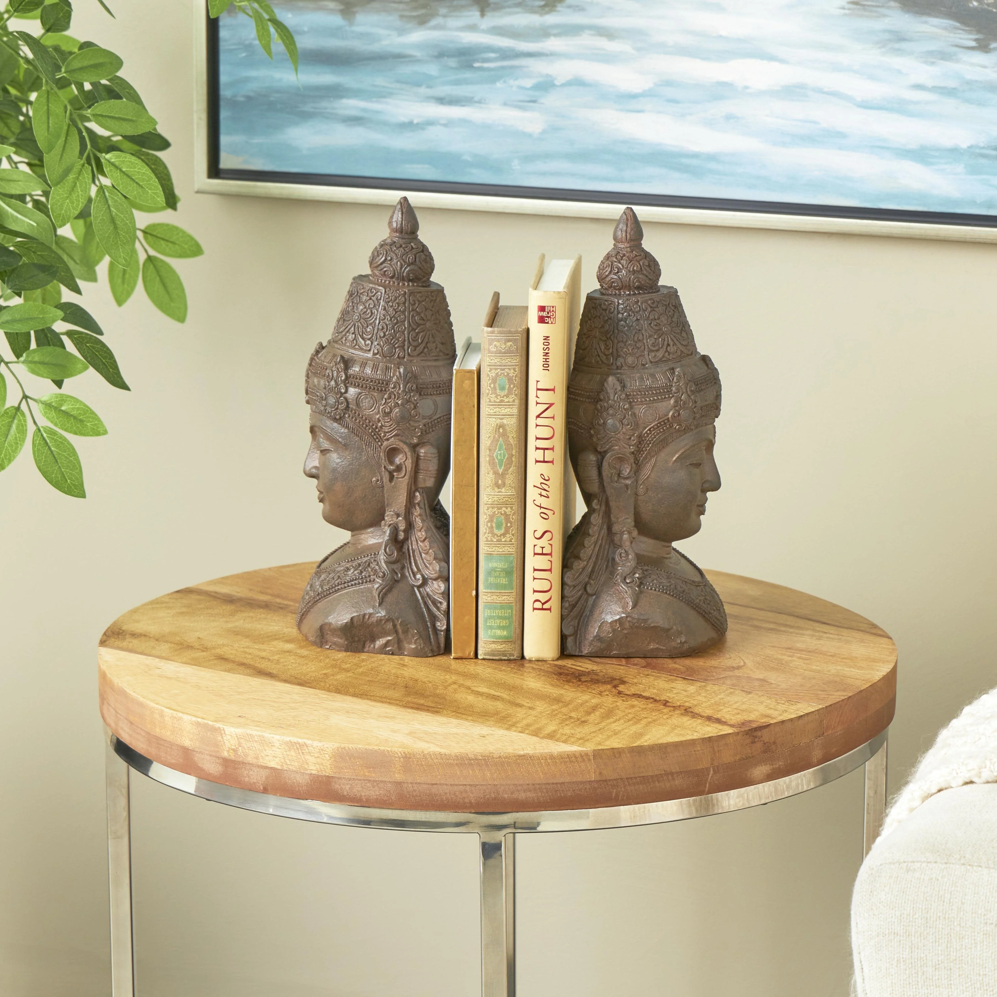Resin Buddha Weathered Decorative Bookends with Intricate Carvings - Set of 2 Bronze - Roche River Decor