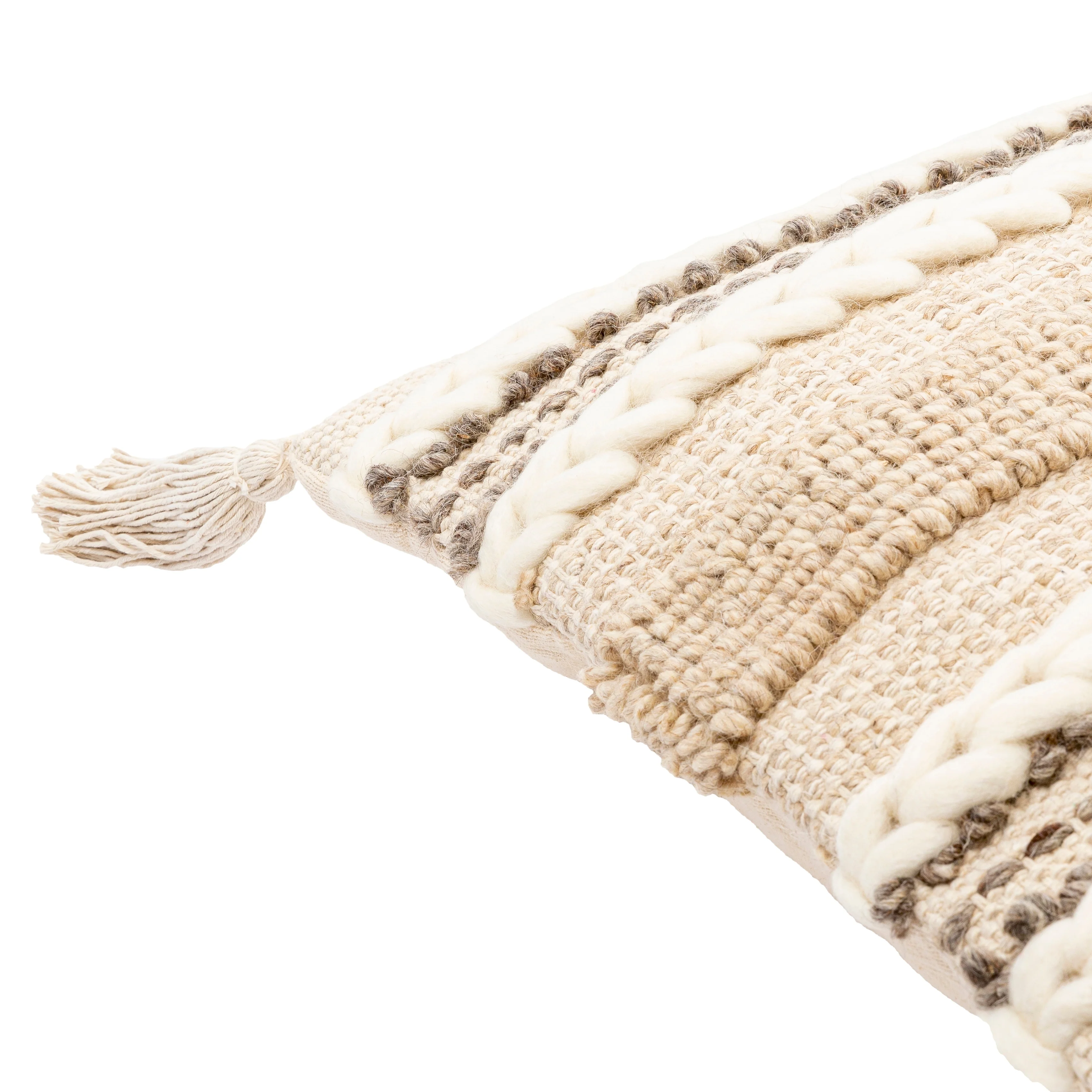 Goa Taupe Bohemian Tassel Wool Throw Pillow Cover (20