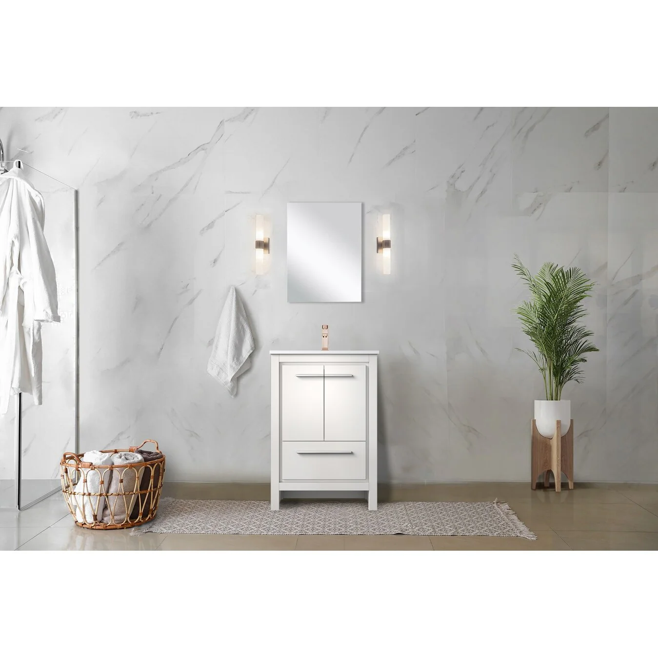 Lafarre Bath Vanity Cultured Marble Top, Sink and Rose Gold Faucet