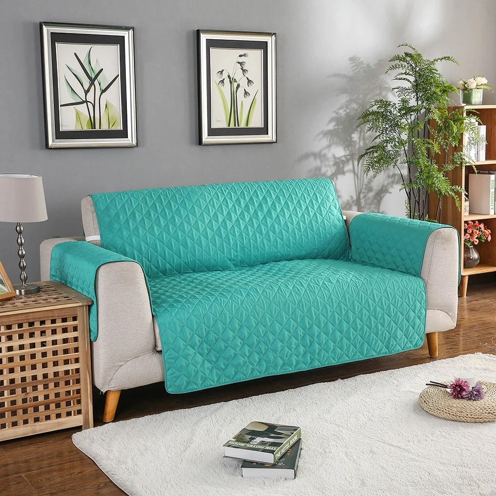 Quilted Microfiber Sofa Slipcover Furniture Protector Mat with Straps