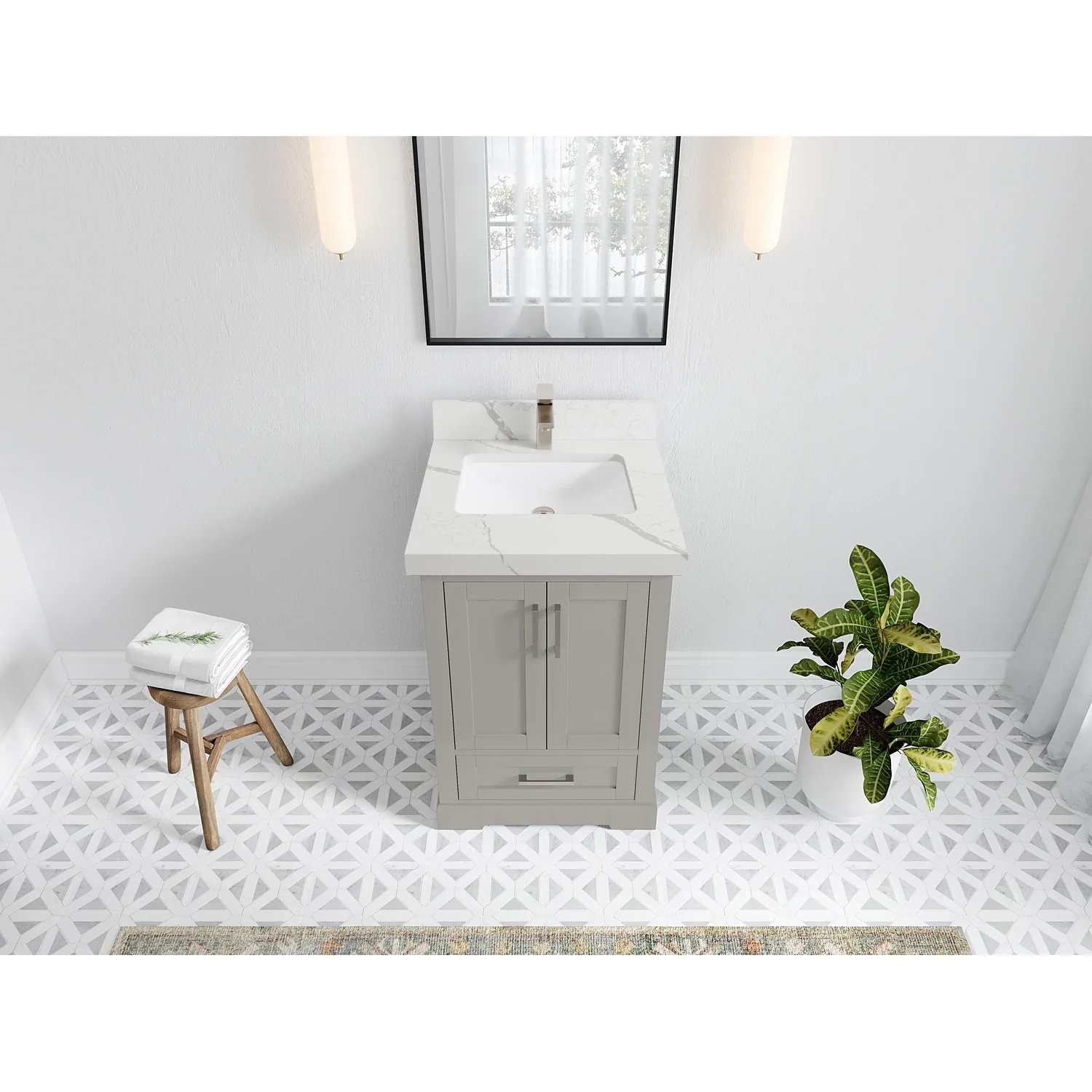 Willow Collection 30 in W x 22 in D x 36 in H Reeded Boston Single Bowl Sink Bathroom Vanity with Quartz or Marble Countertop