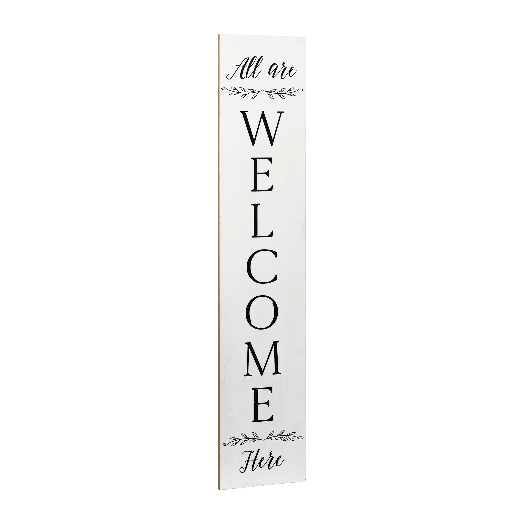 Farmhouse All Are Welcome Here Vertical White Wood Wall Plaque, 47.25