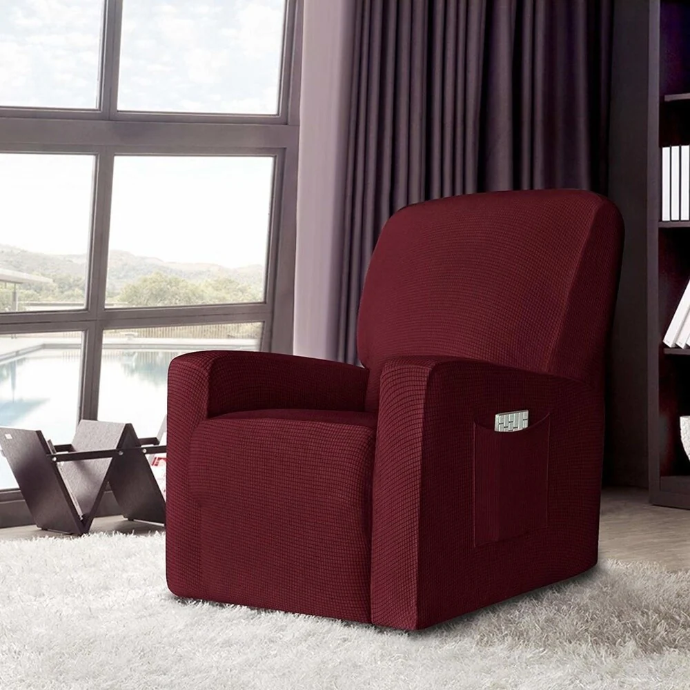 Enova Home High Stretch Spandex Jacquard Recliner Chair Slipcovers with Elastic Bottom Side Pocket