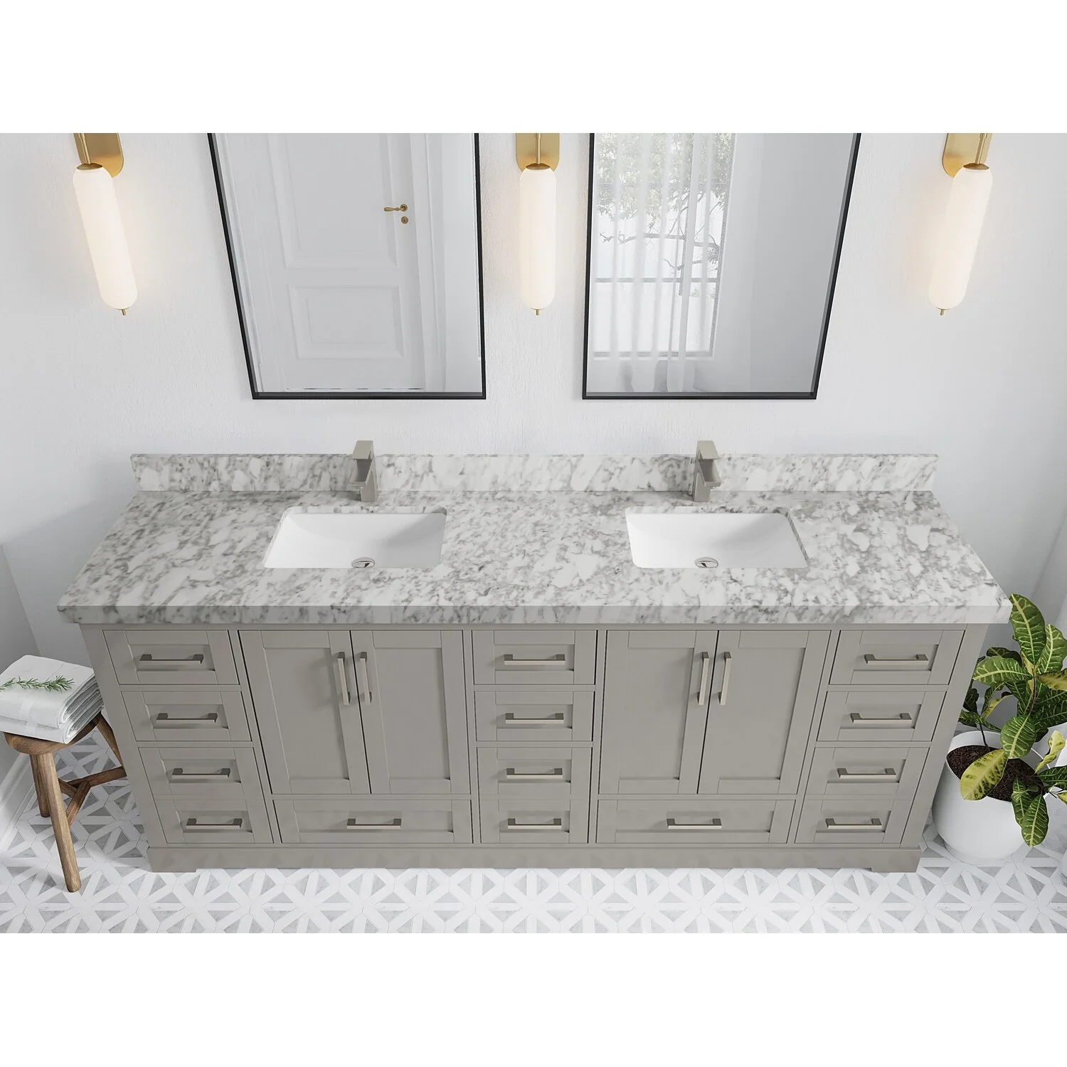 Willow Collection 84 in W x 22 in D x 36 in H Boston Double Bowl Sink Bathroom Vanity with Countertop