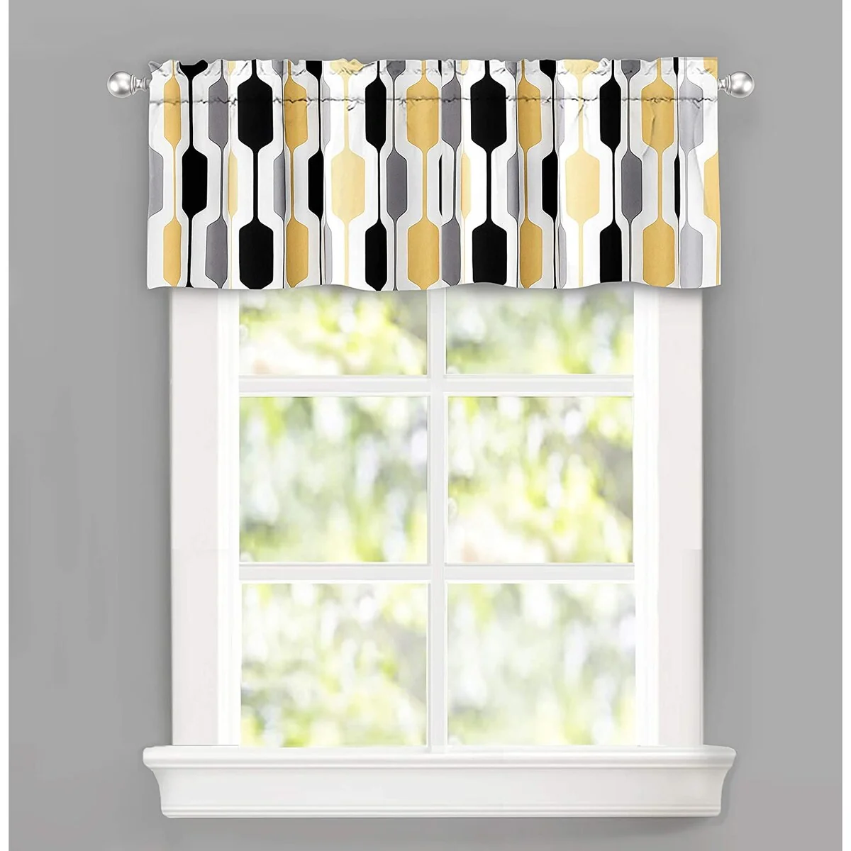 DriftAway Riley Geo Lined Window Curtain Valance Gold Black Gray 52 x 14 - 52