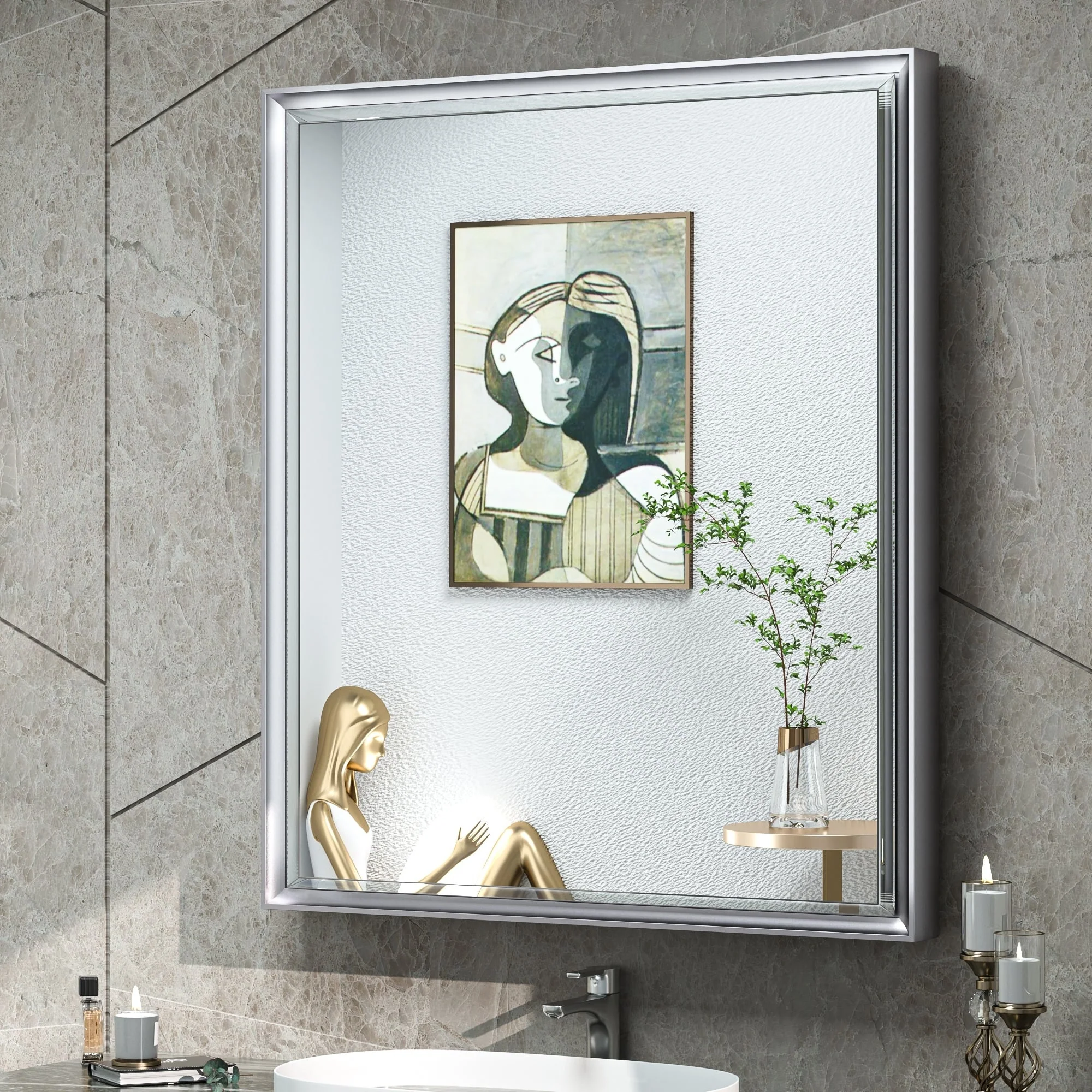 TokeShimi Medicine Cabinets for Bathroom with Mirror, Beveled Framed