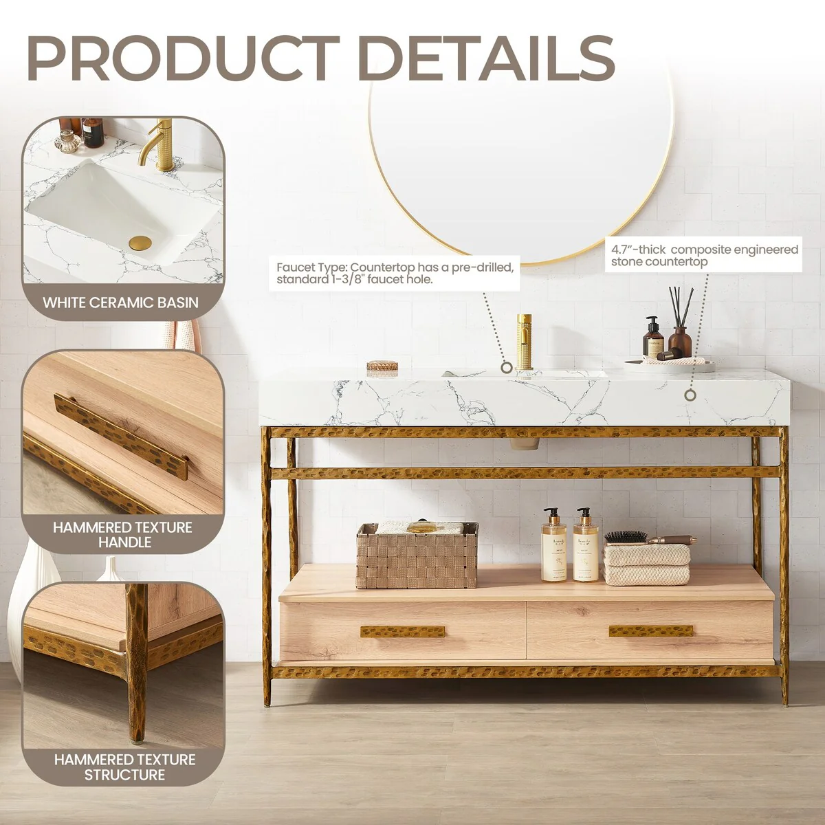 Dhaka Bath Vanity with Composite Stone Top without Mirror