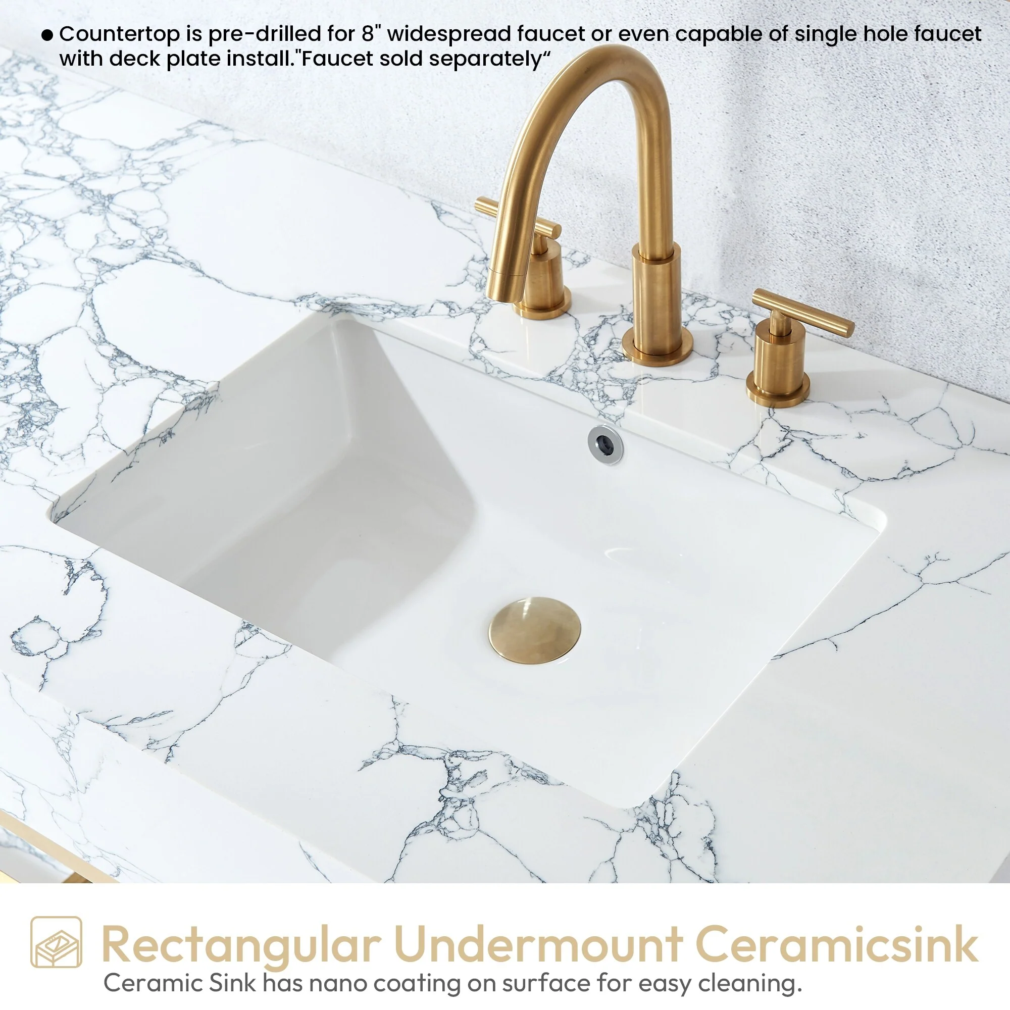 Ecija Bath Vanity, Metal Support with Composite Stone Top, no Mirror