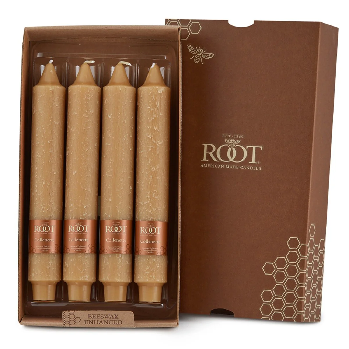 Root Unscented 9 In. Timberline™ Collenette Taper Candles box of 4