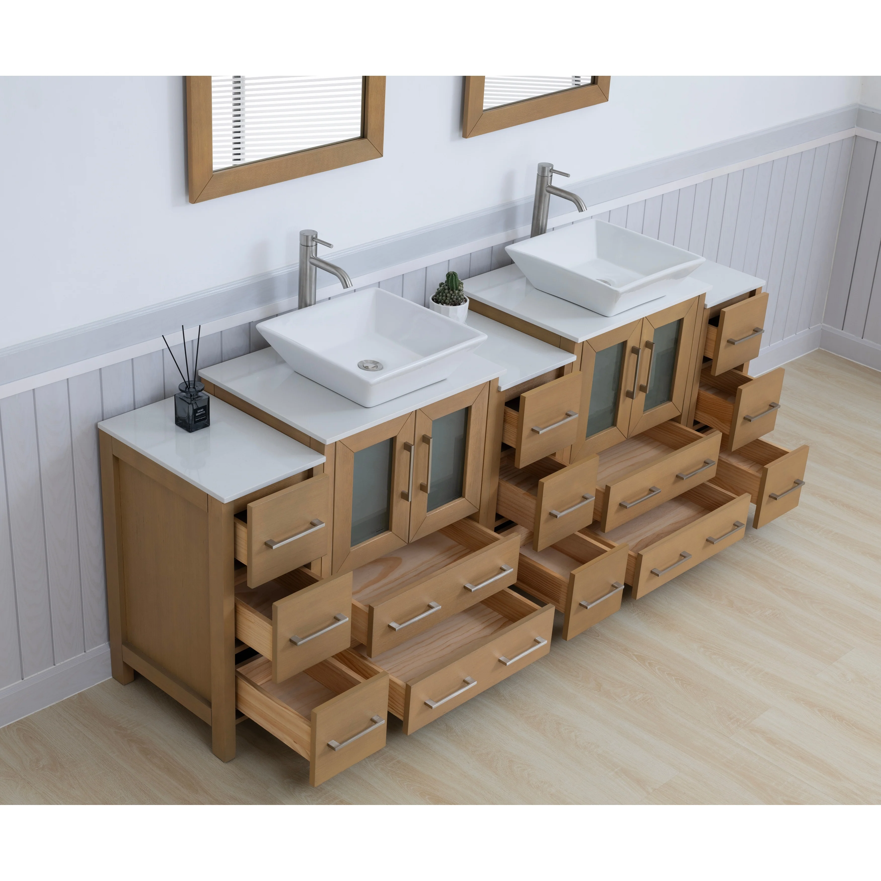 Vanity Art 84-Inch Double Sink Bathroom Vanity Set with Engineered Marble Top and Free Mirror - 84 W X 18.5 D X 31.1 H