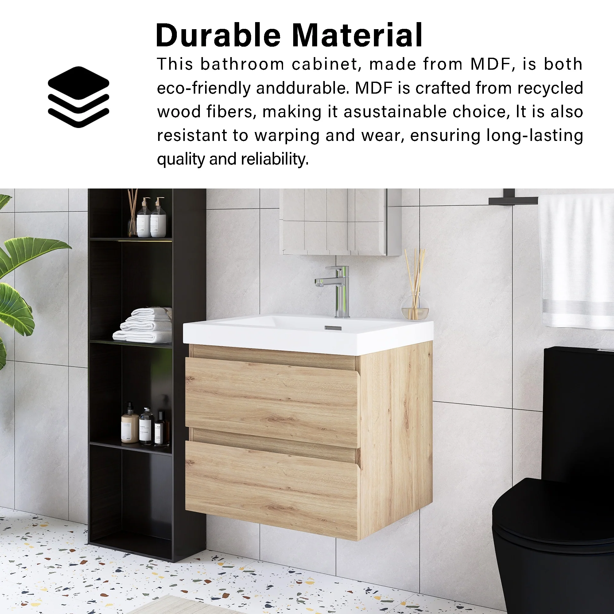 Angela Wall Mounted Bathroom Vanity in F. Oak with White Cultured Marble Top