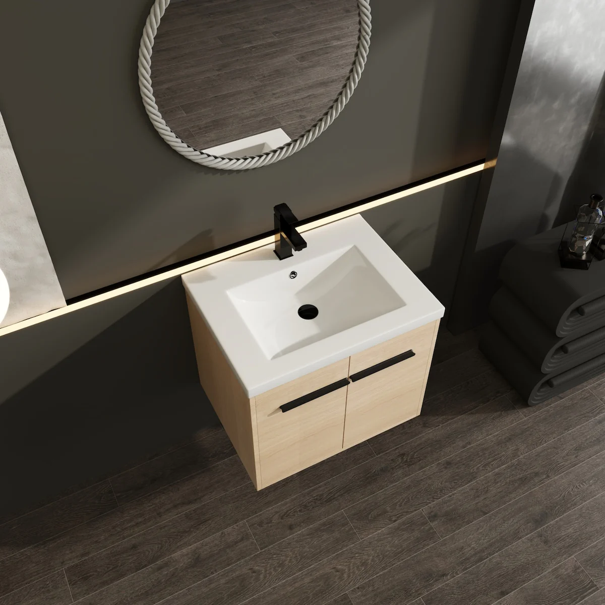 Bathroom Vanity with Resin Countertop Sink & 2 Doors