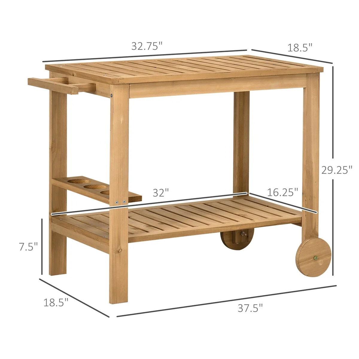 Outsunny Outdoor Bar Cart,Wood Rolling Home Bar & Serving Cart