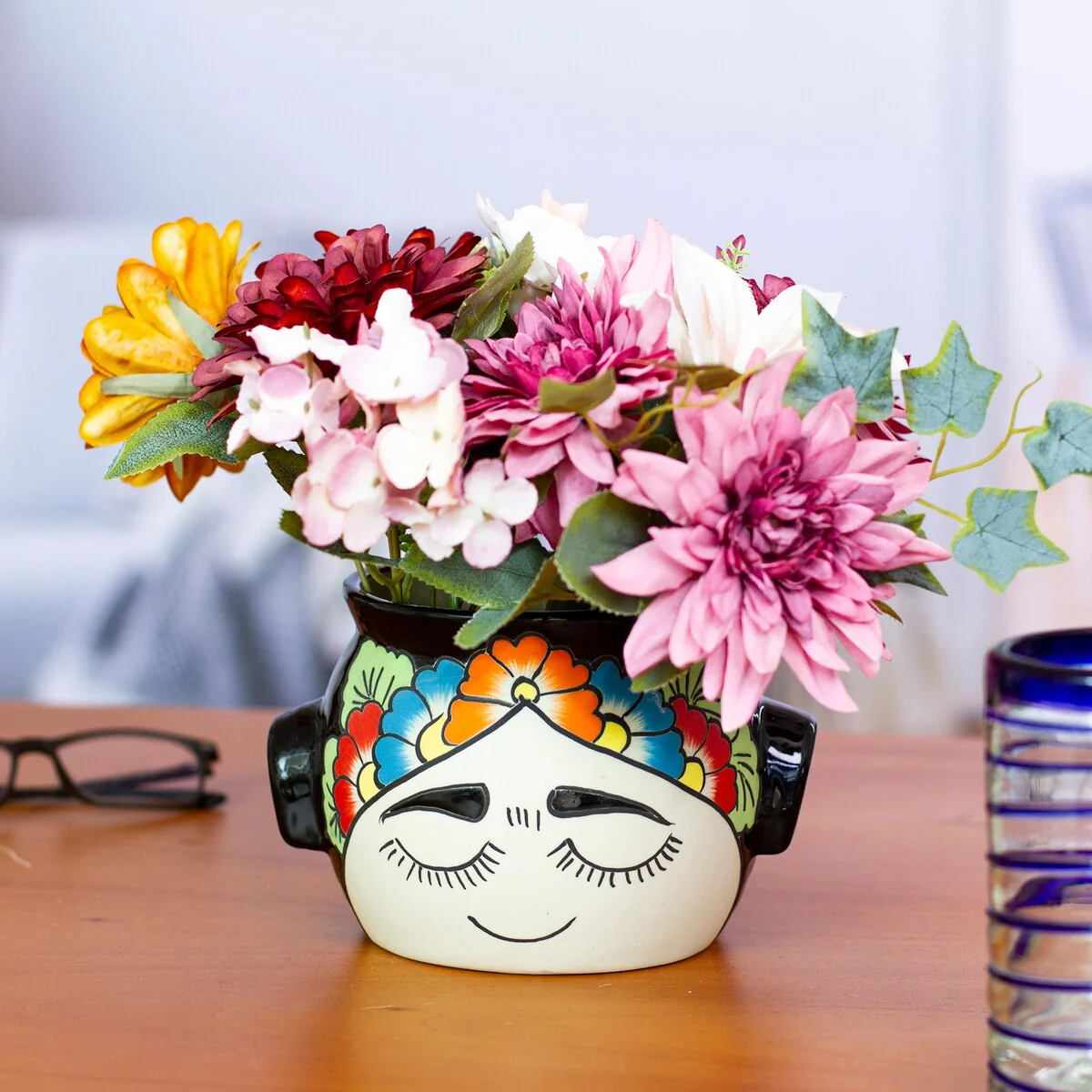 Novica Handmade Natural Frida Ceramic Flower Pot