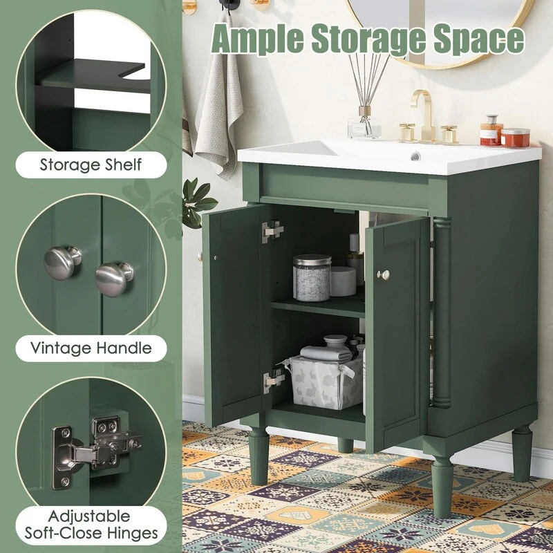 24'' Bathroom Vanity with Top Sink: Modern 2-Tier Storage Cabinet, Single Sink, Large Shelves