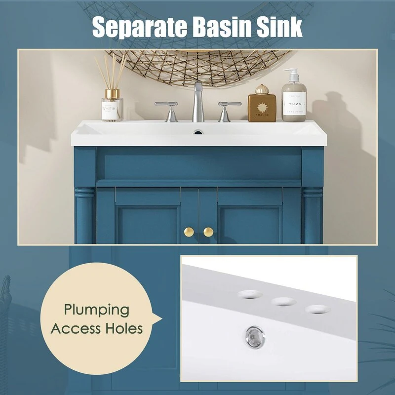 24'' Bathroom Vanity with Top Sink: Modern 2-Tier Storage Cabinet, Single Sink, Large Shelves