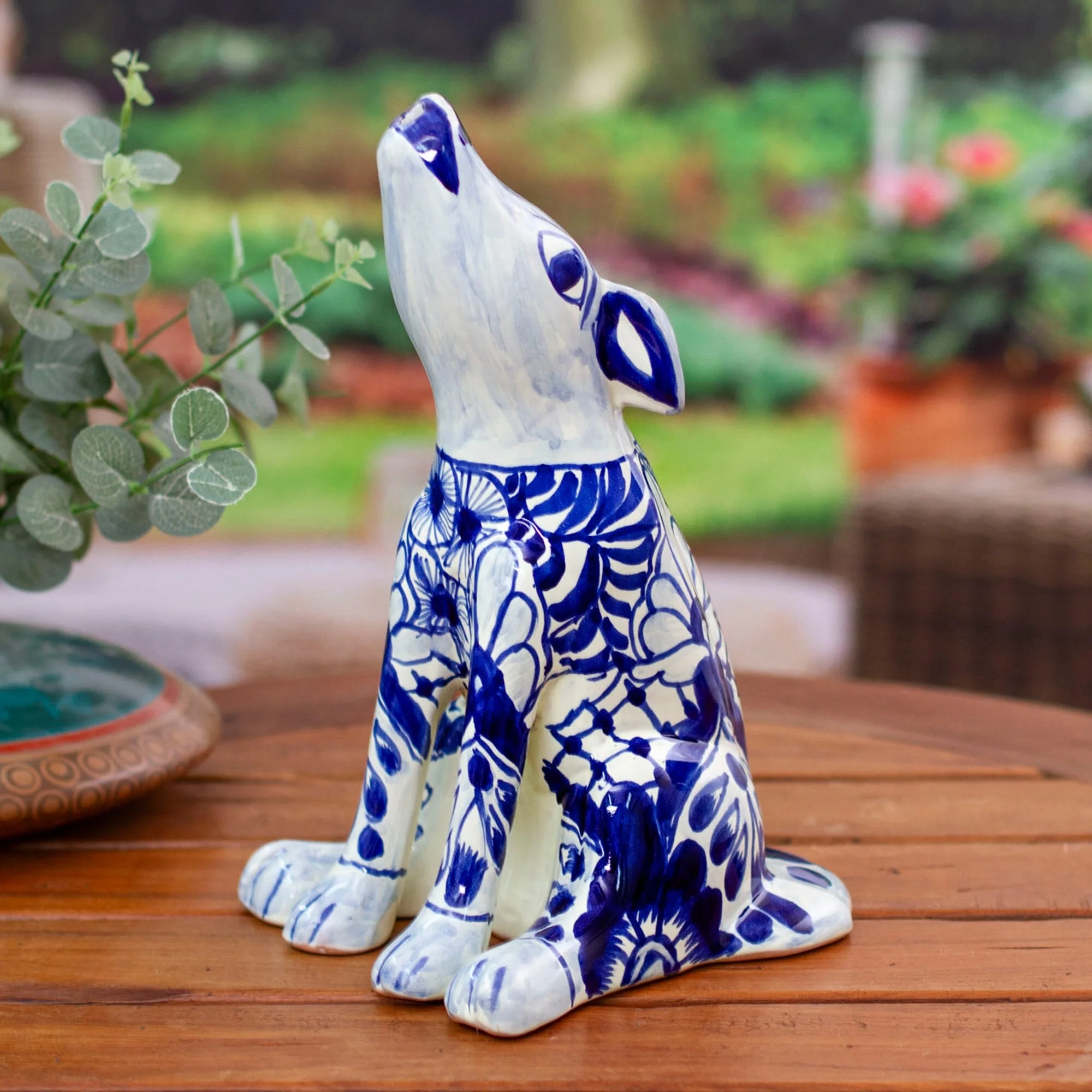 Novica Handmade Talavera Coyote Ceramic Sculpture