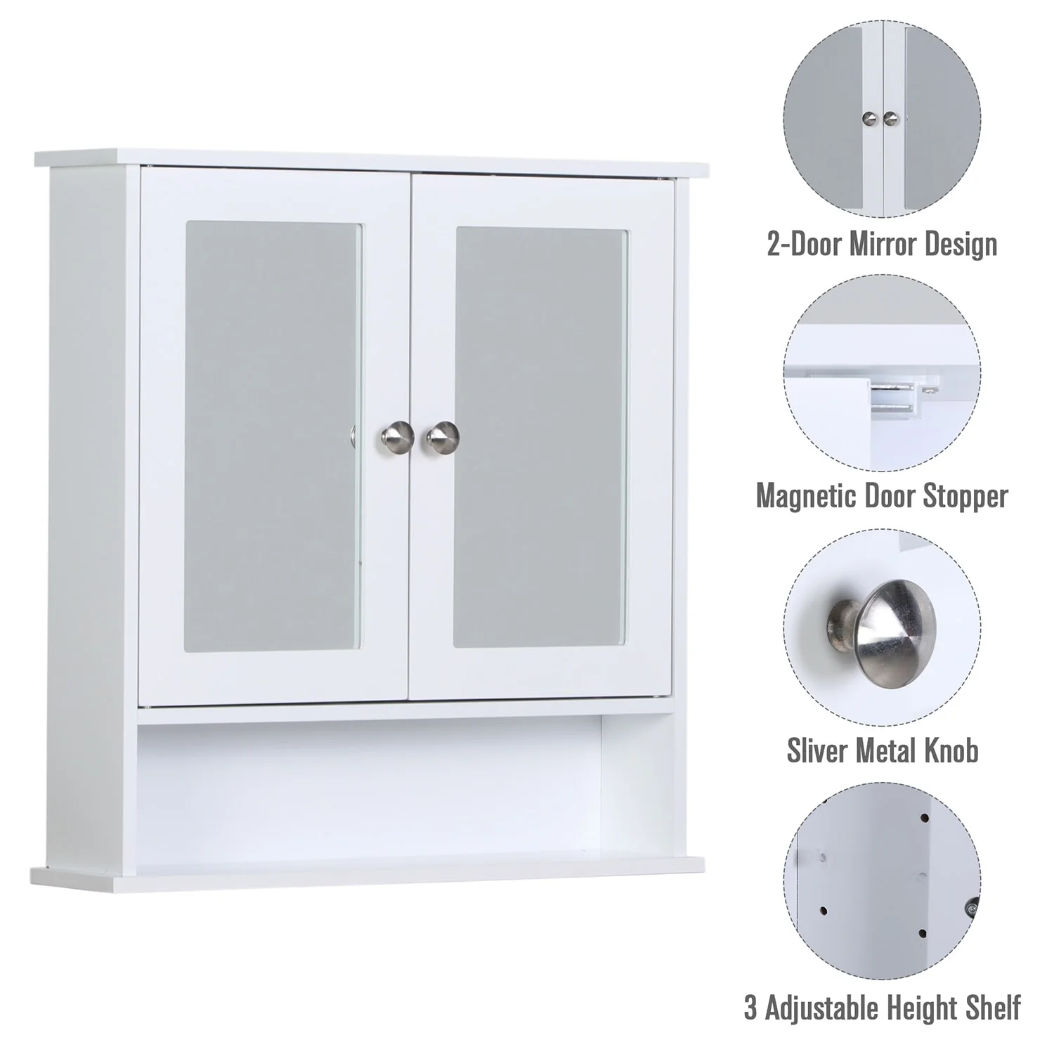 2-Door Medicine Cabinet Bathroom Wall Cabinet with Double Mirror Doors