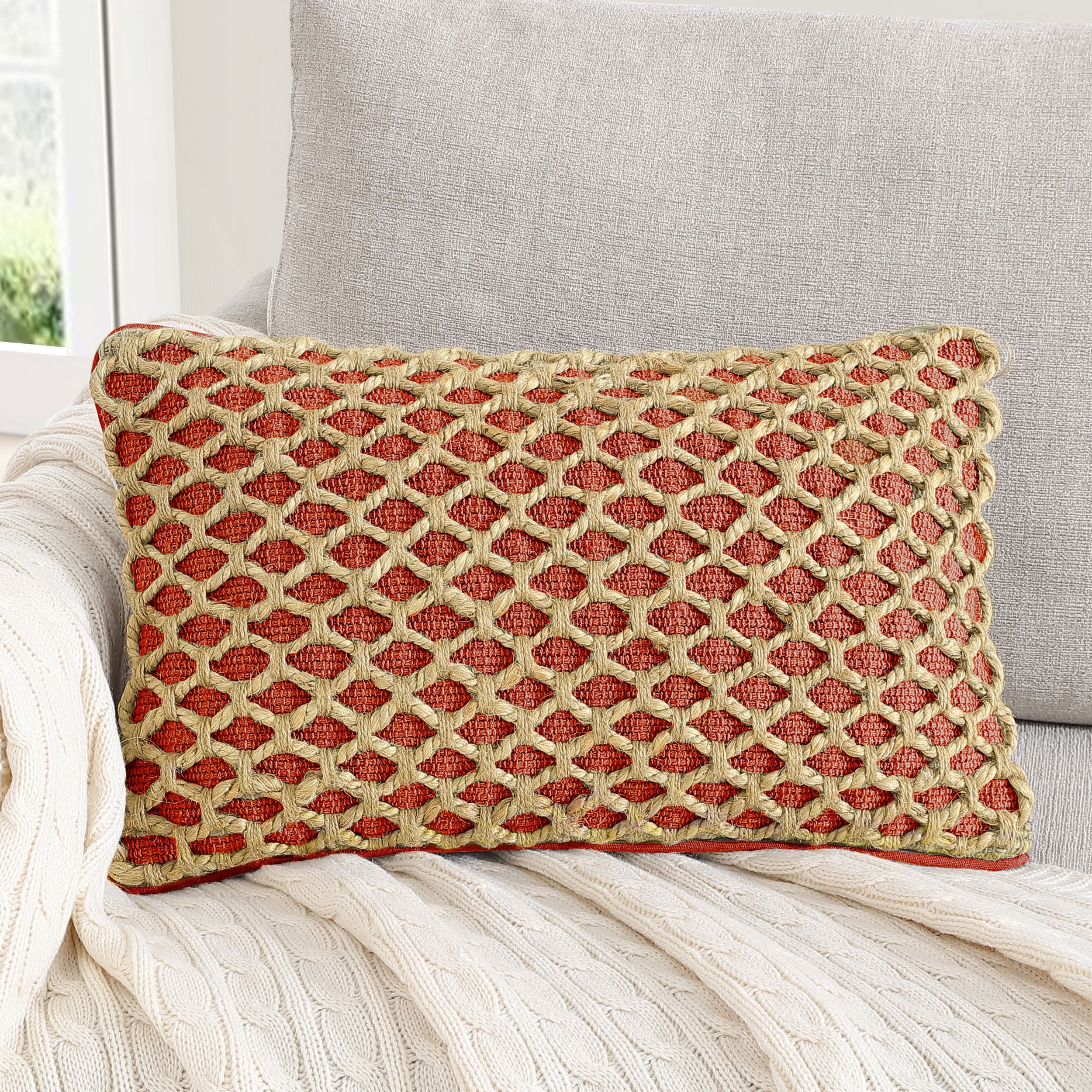 Boho Living Jada Braided Cotton/Jute Throw Pillow Covers