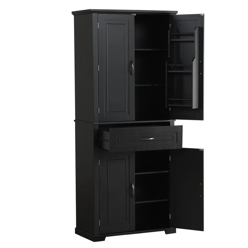 Bathroom Floor Cabinet, Freestanding Storage Cabinet with Doors and Drawer, Kitchen Cupboard with Adjustable Shelf