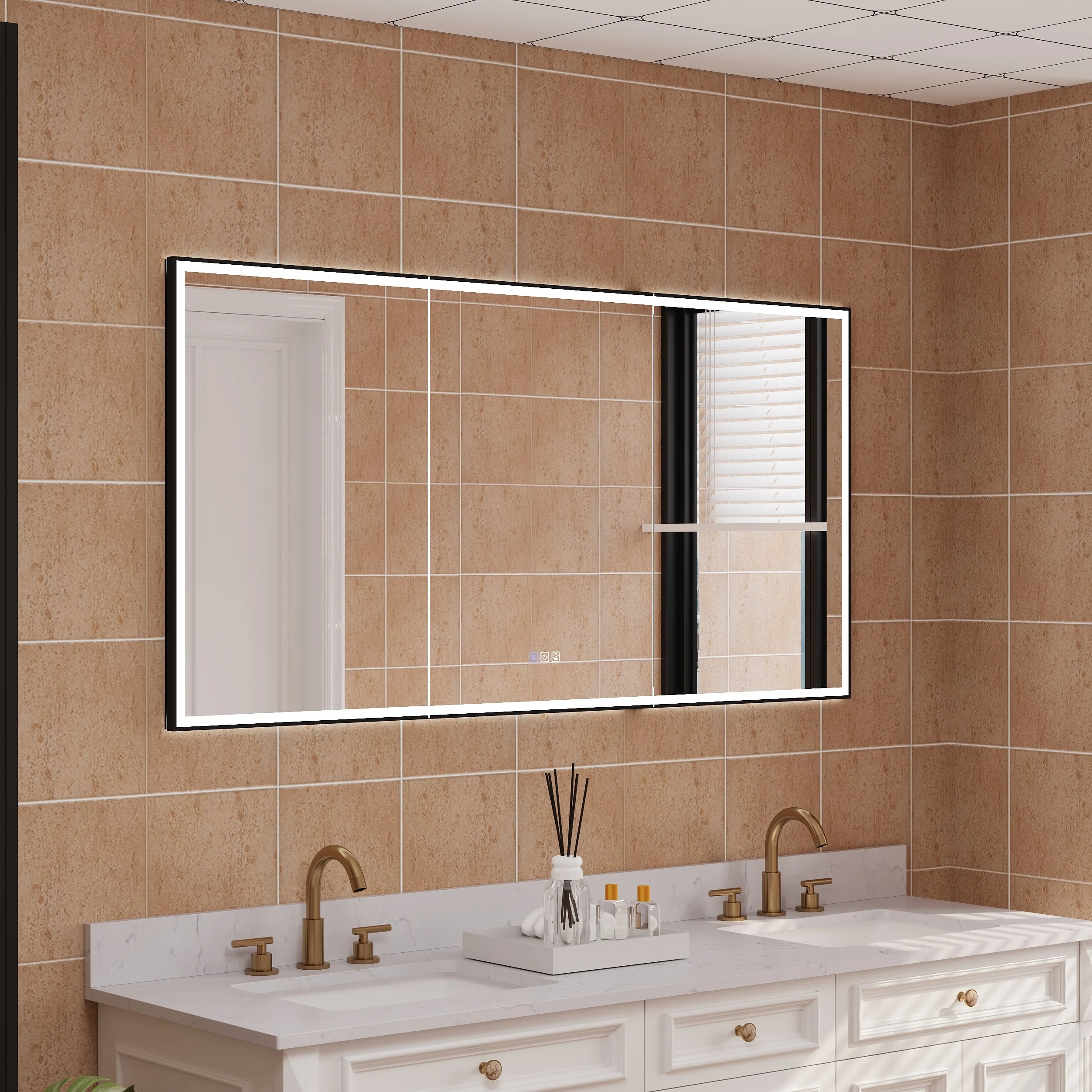 30'' H Recessed Or Surface Wall Mounted LED Mirror Cabinet With Mirror And Adjustable Shelves,Black Frame