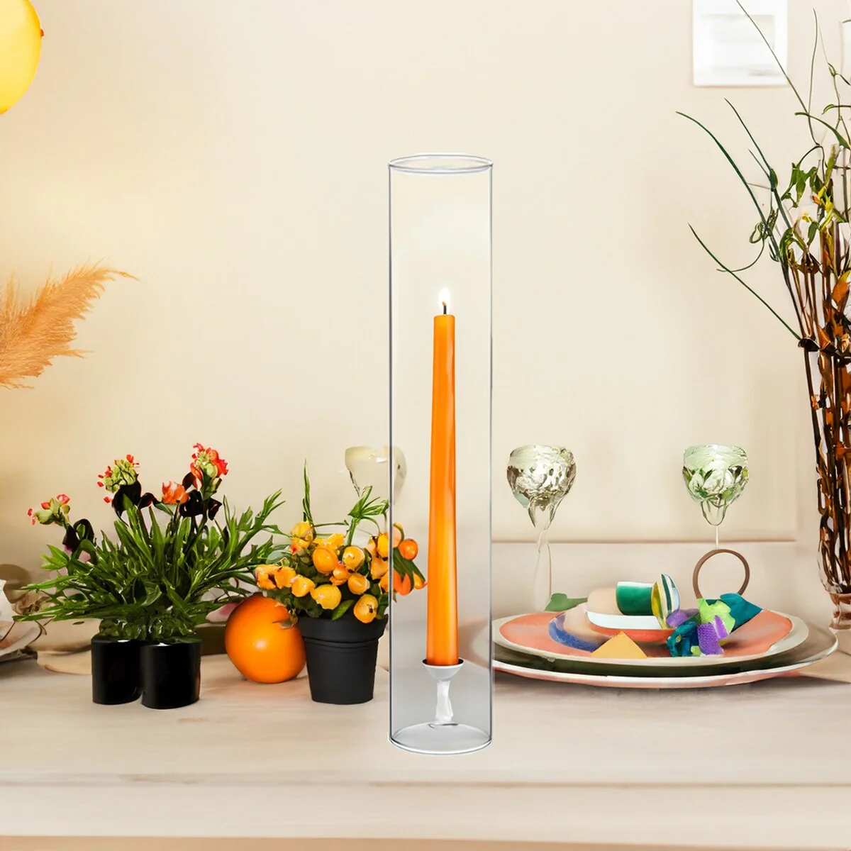 Clear Glass Cylinder Hurricane Chimney Tube, Candle Cover - 1 Piece