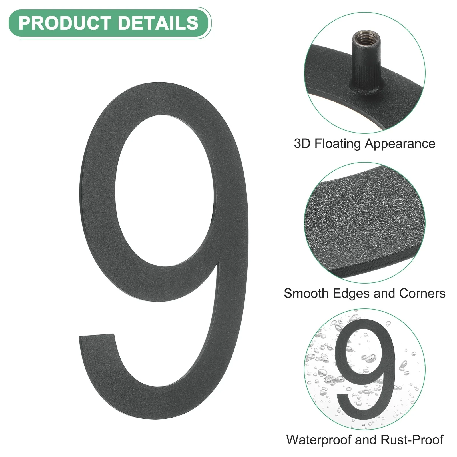 6 Inch Floating House Numbers, Modern House with Nail Kit Black