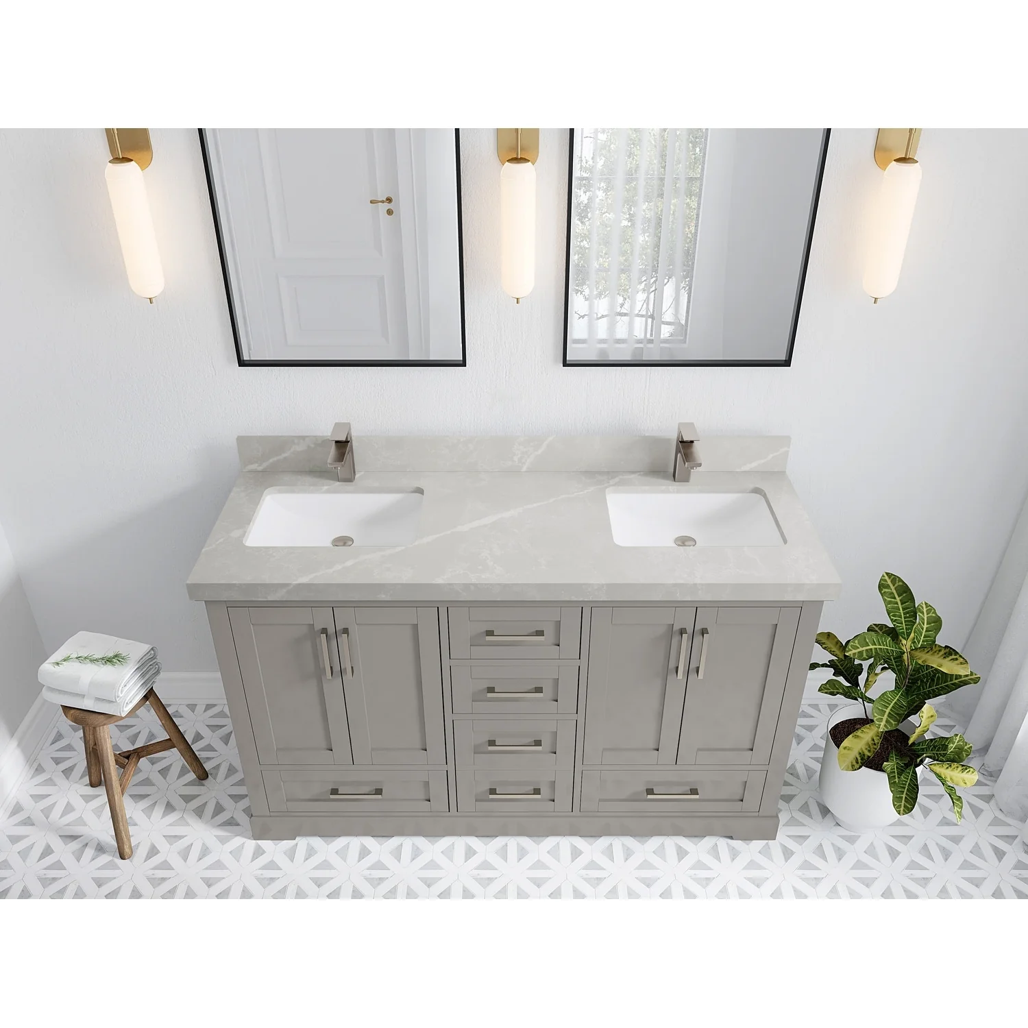 Willow Collection 60 in W x 22 in D x 36 in H Boston Double Bowl Sink Bathroom Vanity with Countertop