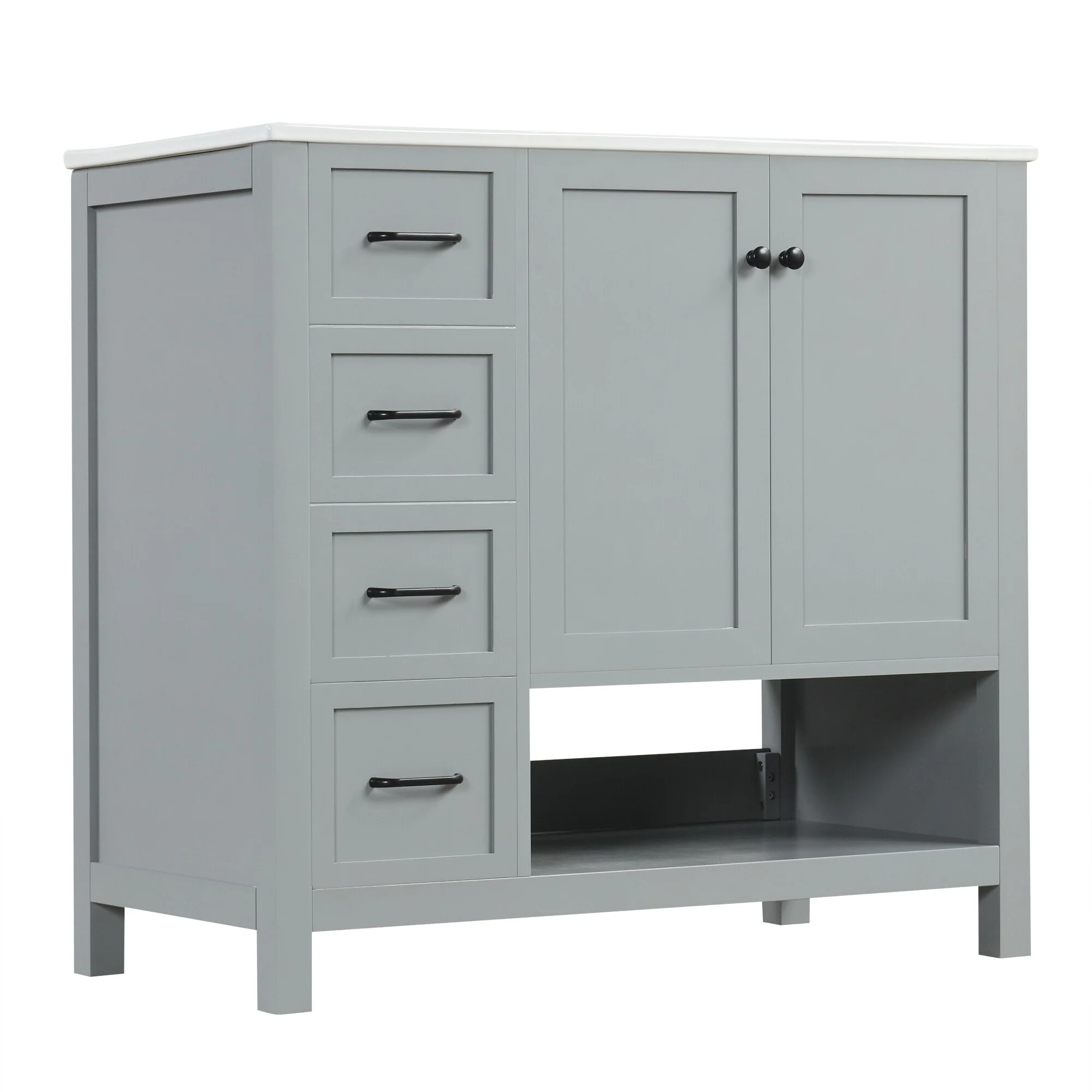 Bathroom Vanity with Ceramic Sink, Bathroom Storage Cabinet with 2 Drawers, Bathroom Vanity with 1 Tip-Out Drawer and 1 Door