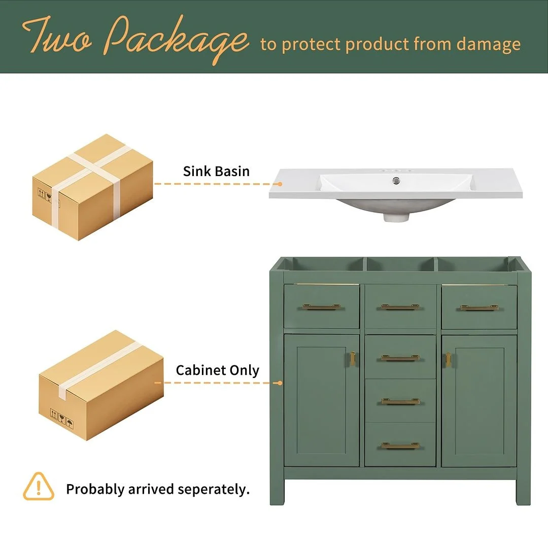 36'' Modern Freestanding Bathroom Vanity with Resin Sink Combo, 4 Drawers and 2 Cabinets