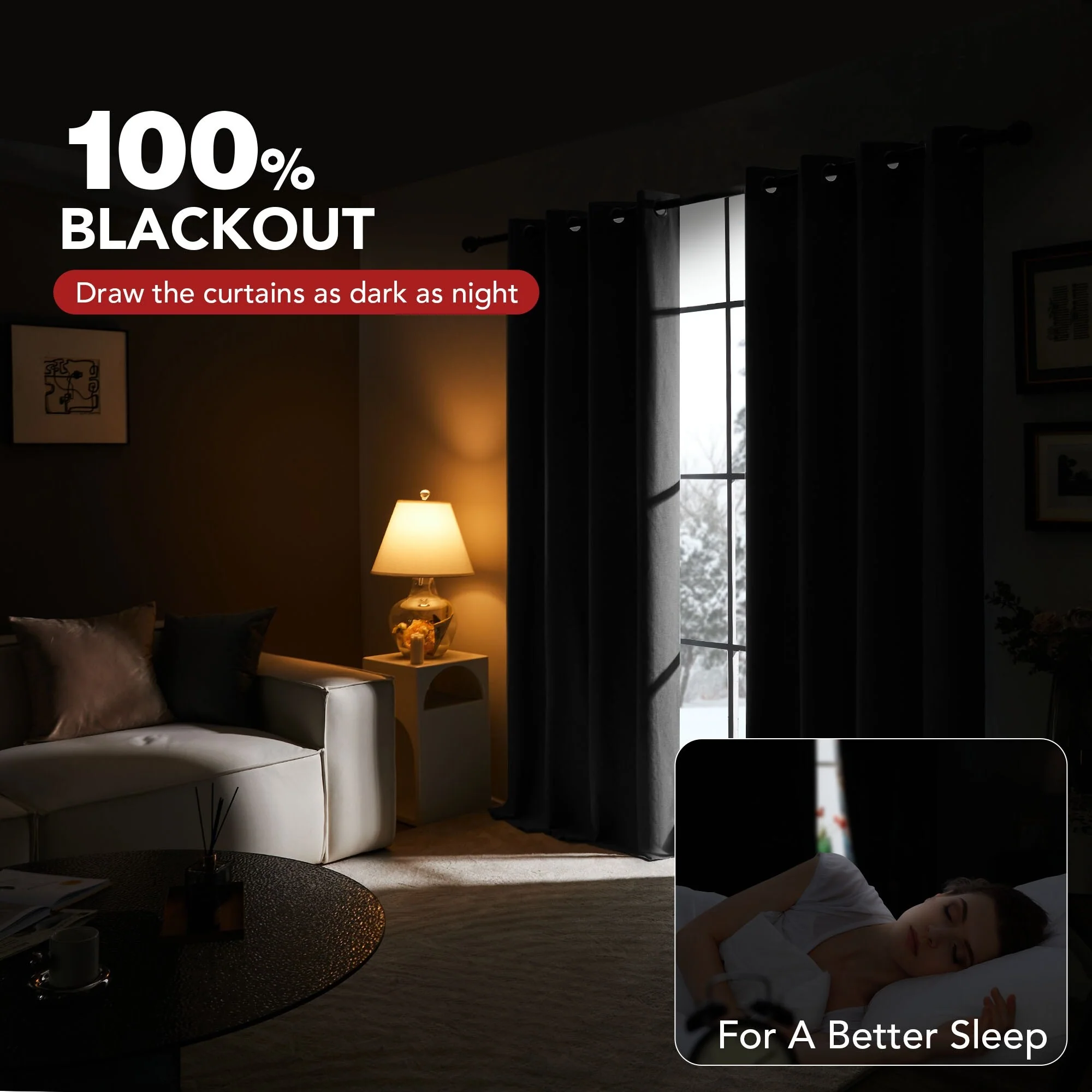 Deconovo Blackout Living Room Curtains Faux Linen Drapes 2 Panels