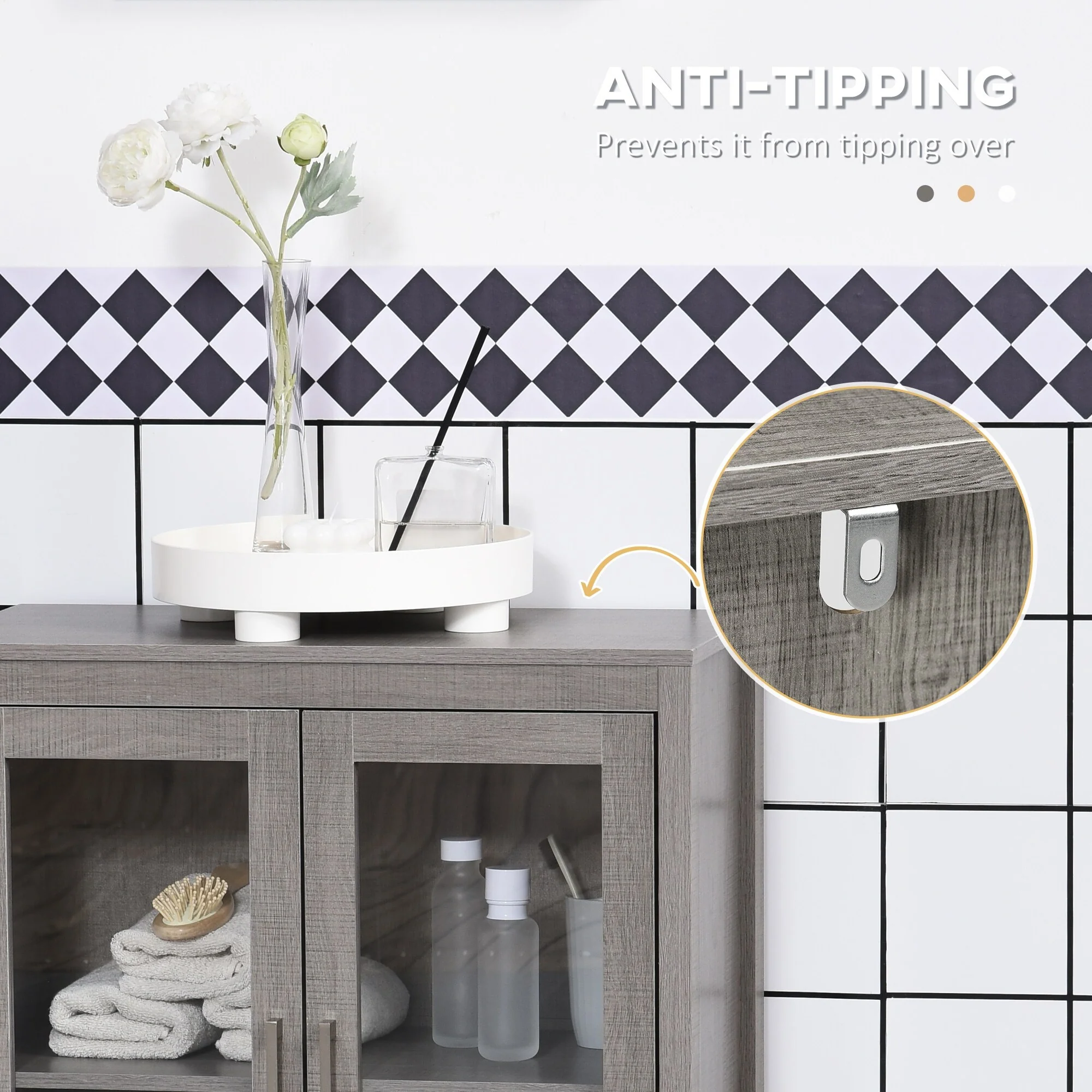 kleankin Modern Bathroom Cabinet, Bathroom Storage Organizer with Double Glass Doors and Adjustable Shelf