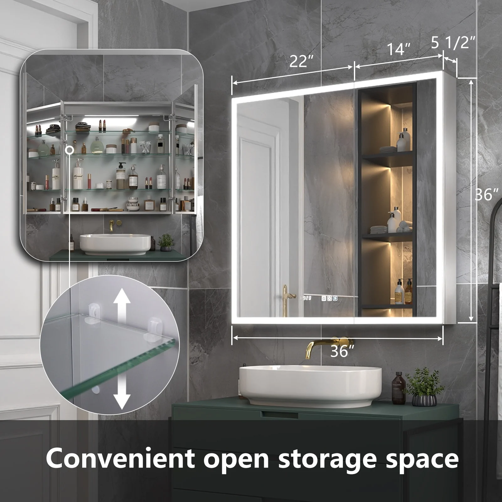 ExBrite Led Lighted Medicine Cabinet Recessed or Surface with Mirrors
