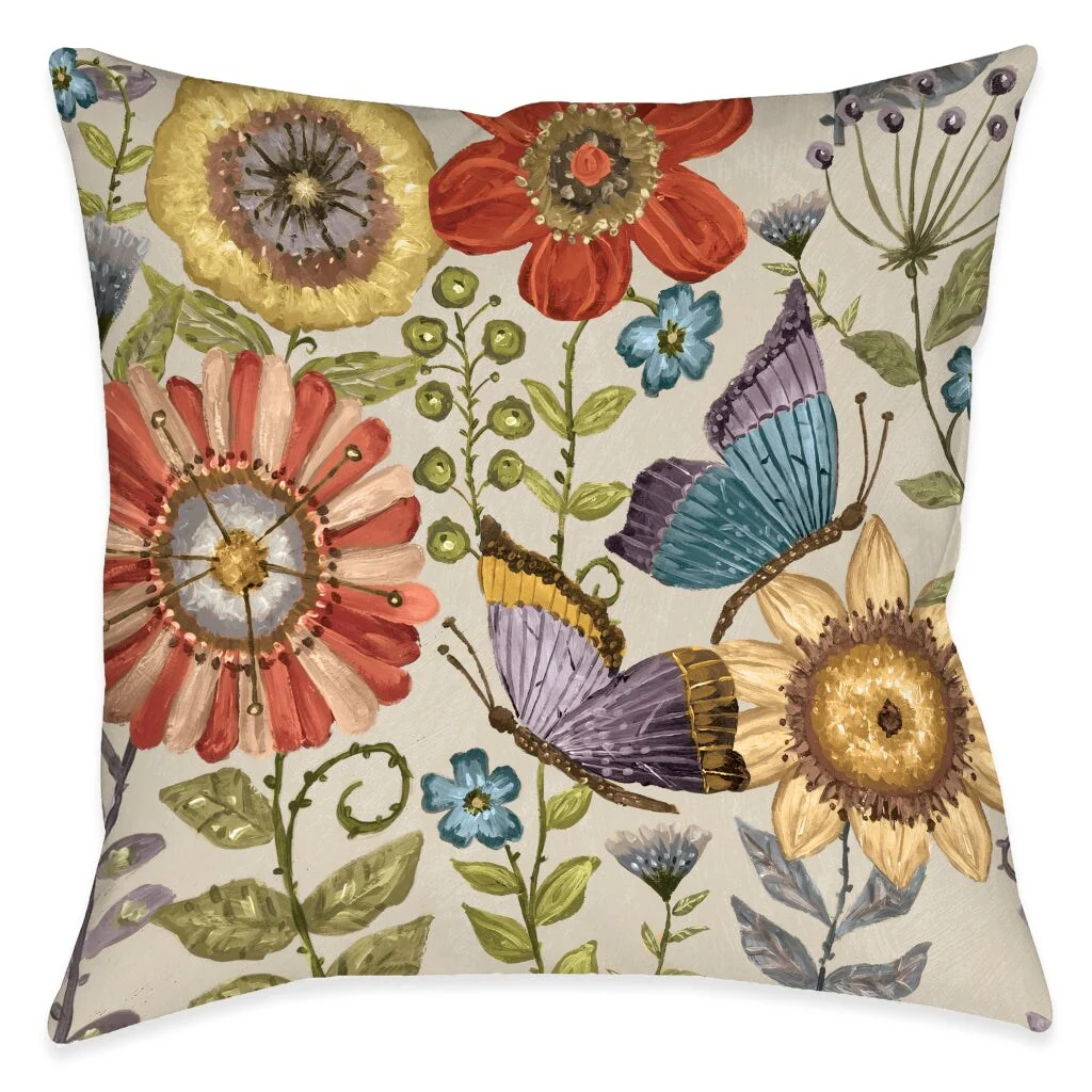 Laural Home Boho Butterfly Garden Decorative Throw Pillow - 18x18