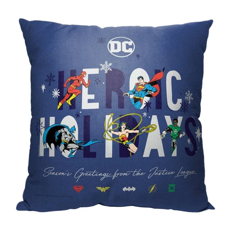 Warner Brothers DC Justice League Heroic Holidays 18 Inch Throw Pillow