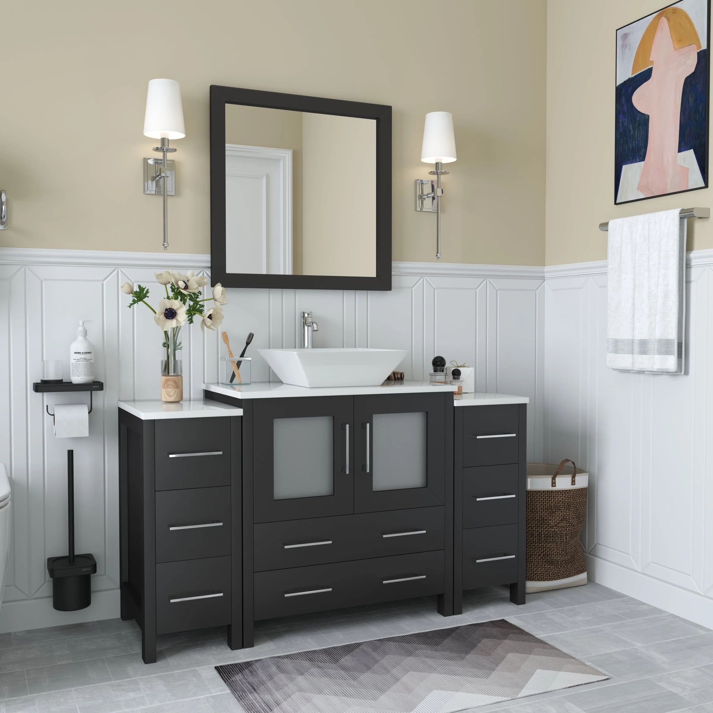 Vanity Art 54-inch Single Sink Bathroom Vanity Set with Engineered Marble Top and Free Mirror - 54 x 18.5 x 36 Inches