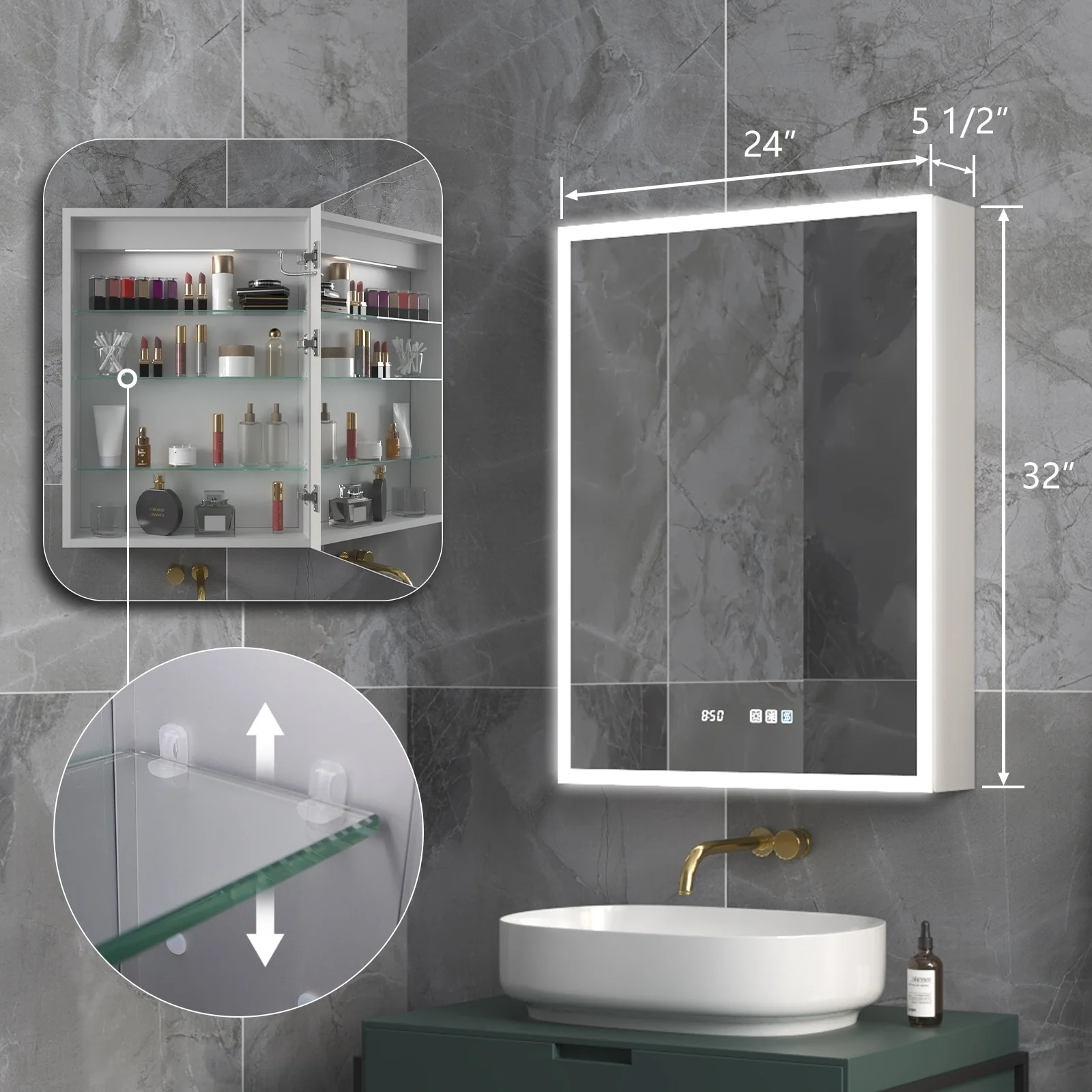 ExBrite Led Lighted Medicine Cabinet Recessed or Surface with Mirrors