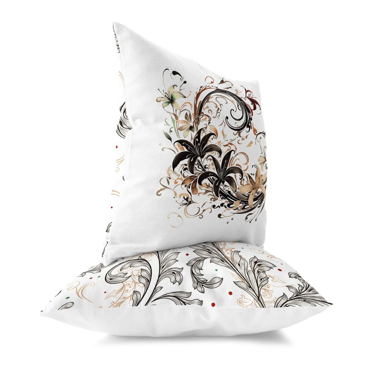 White And Black Petal and Swirl Indoor/Outdoor Throw Pillow Zipper