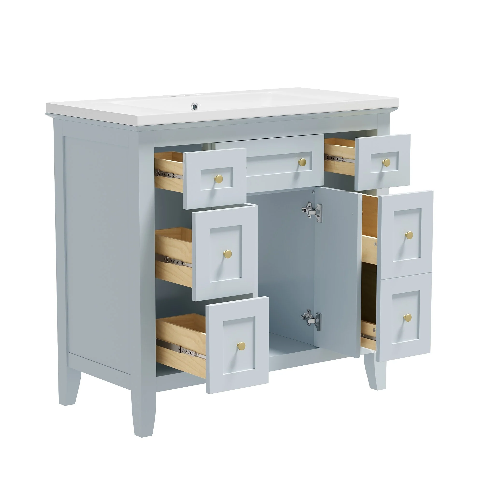 Modern Freestanding Single Bathroom Cabinet with 6 Drawers 2 Cabinets