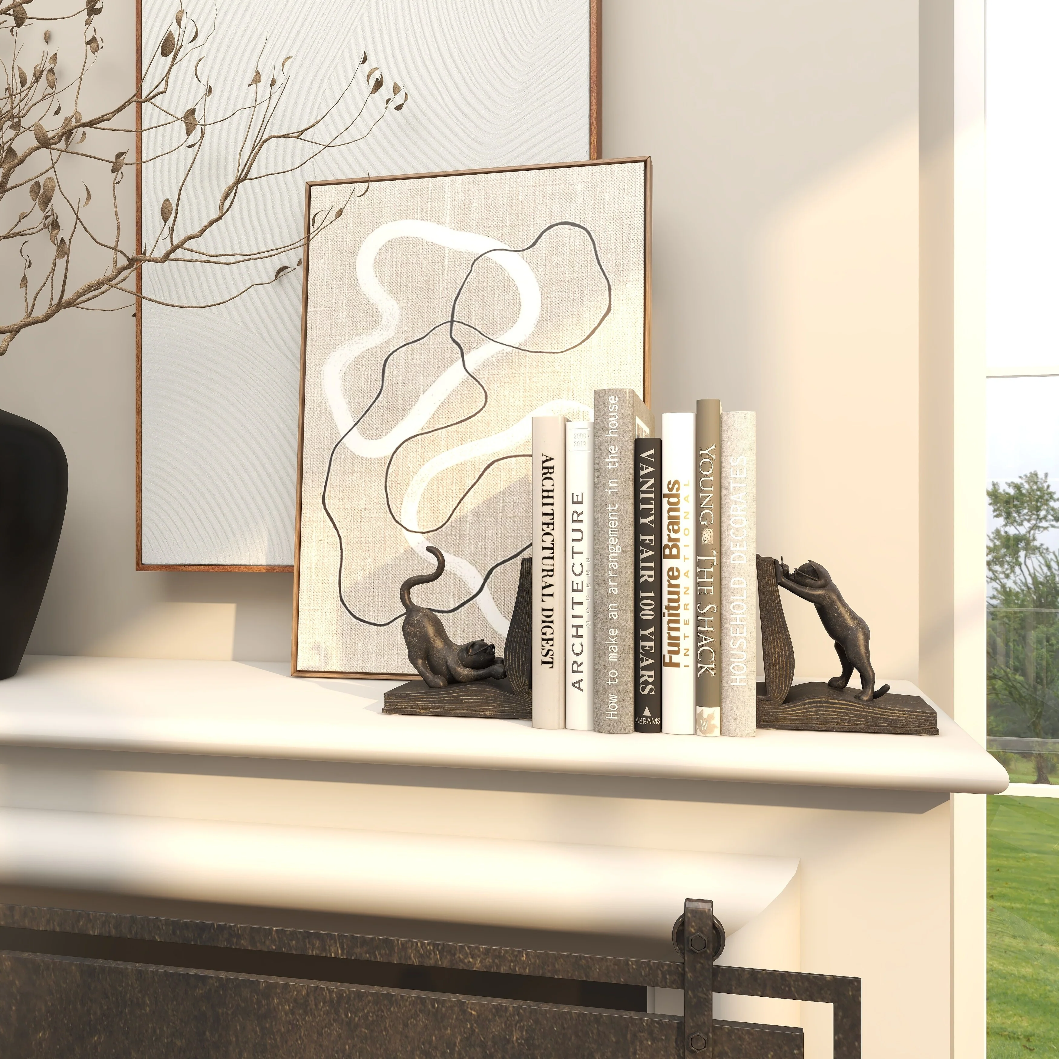 Black Polystone Eclectic Bookends Animals (Set of 2)