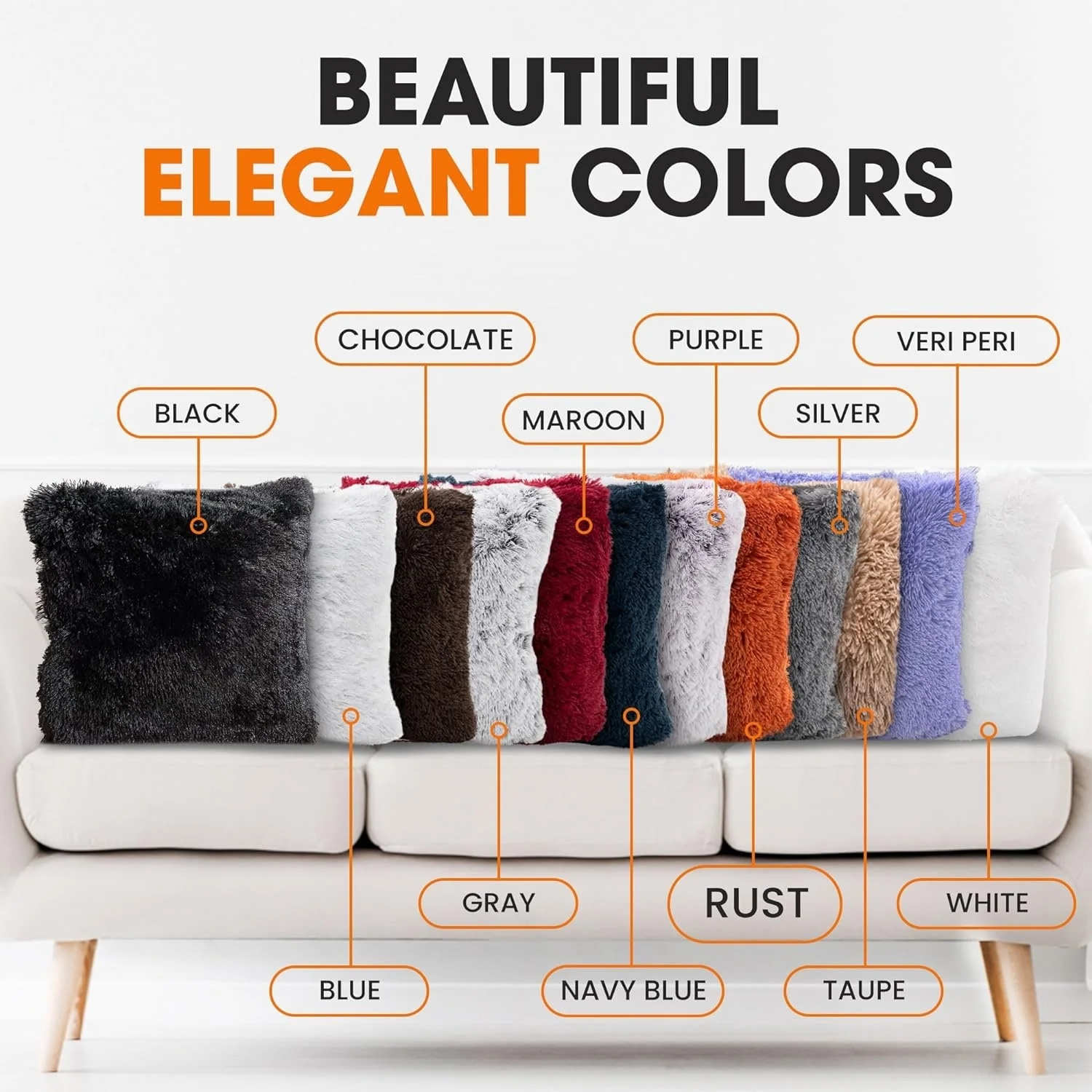 Cheer Collection Shaggy Long Hair Throw Pillows (Set of 2)