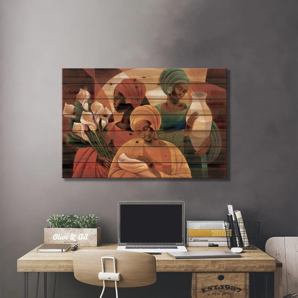 Caress Print On Wood by Keith Mallett - Multi-Color